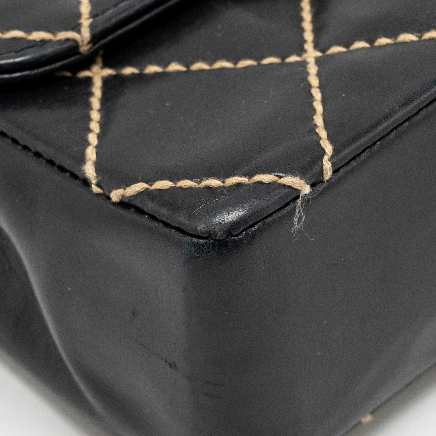 Chanel  quilted flap bag lambskin black with white stitching