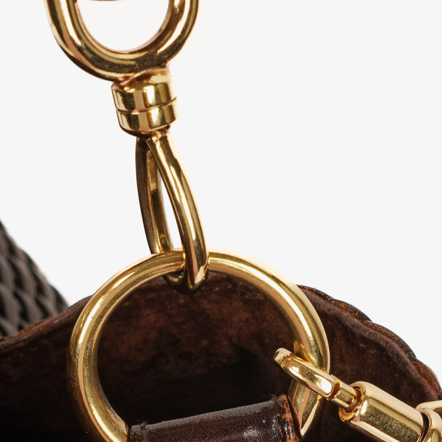 Gucci Brown Woven Leather Bamboo Top Handle Bag