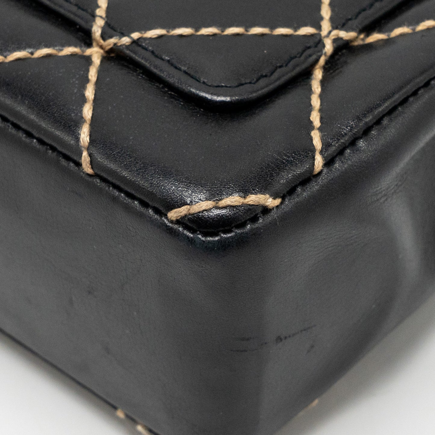 Chanel  quilted flap bag lambskin black with white stitching