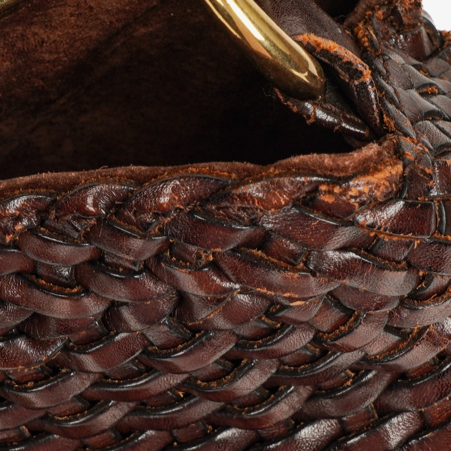 Gucci Brown Woven Leather Bamboo Top Handle Bag