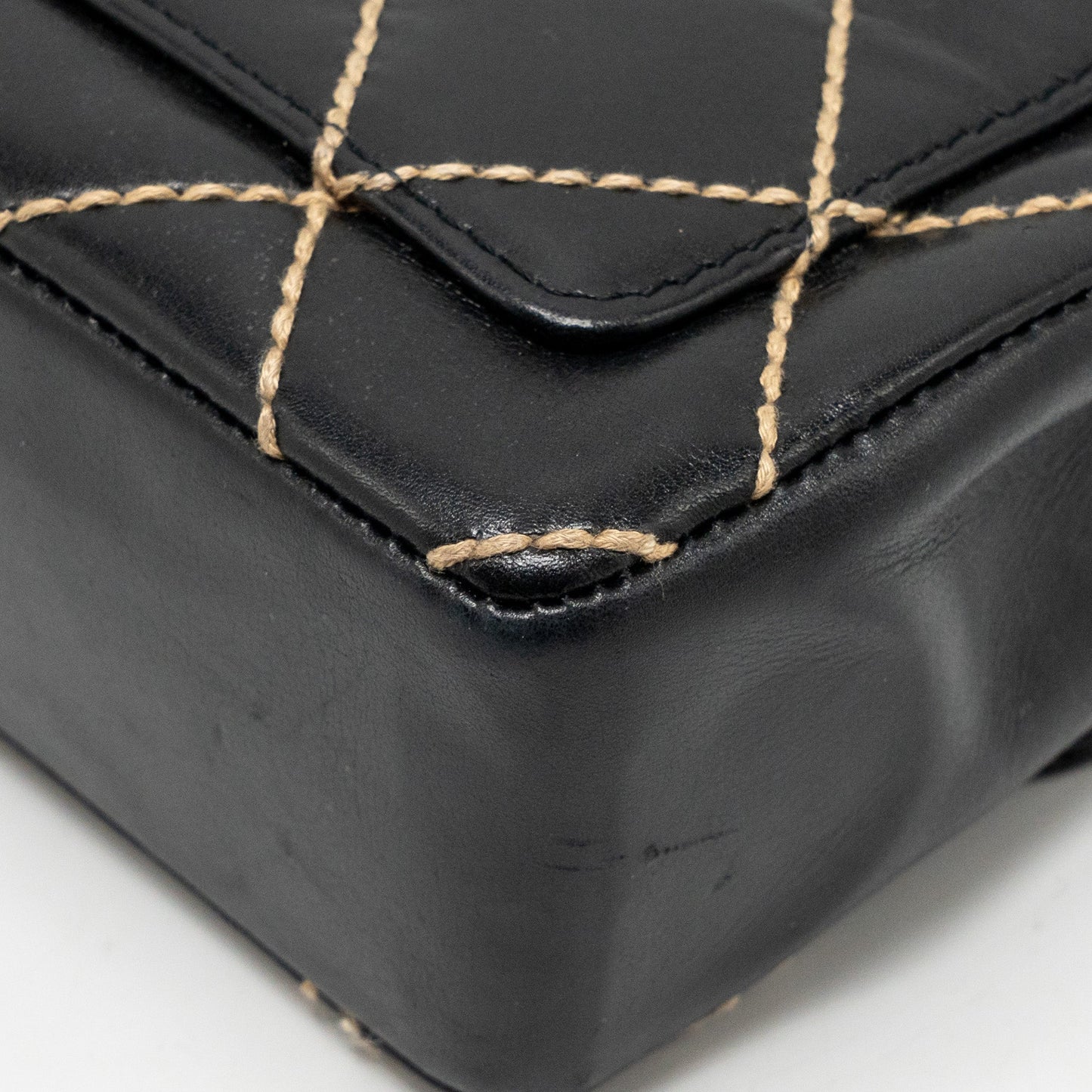 Chanel  quilted flap bag lambskin black with white stitching