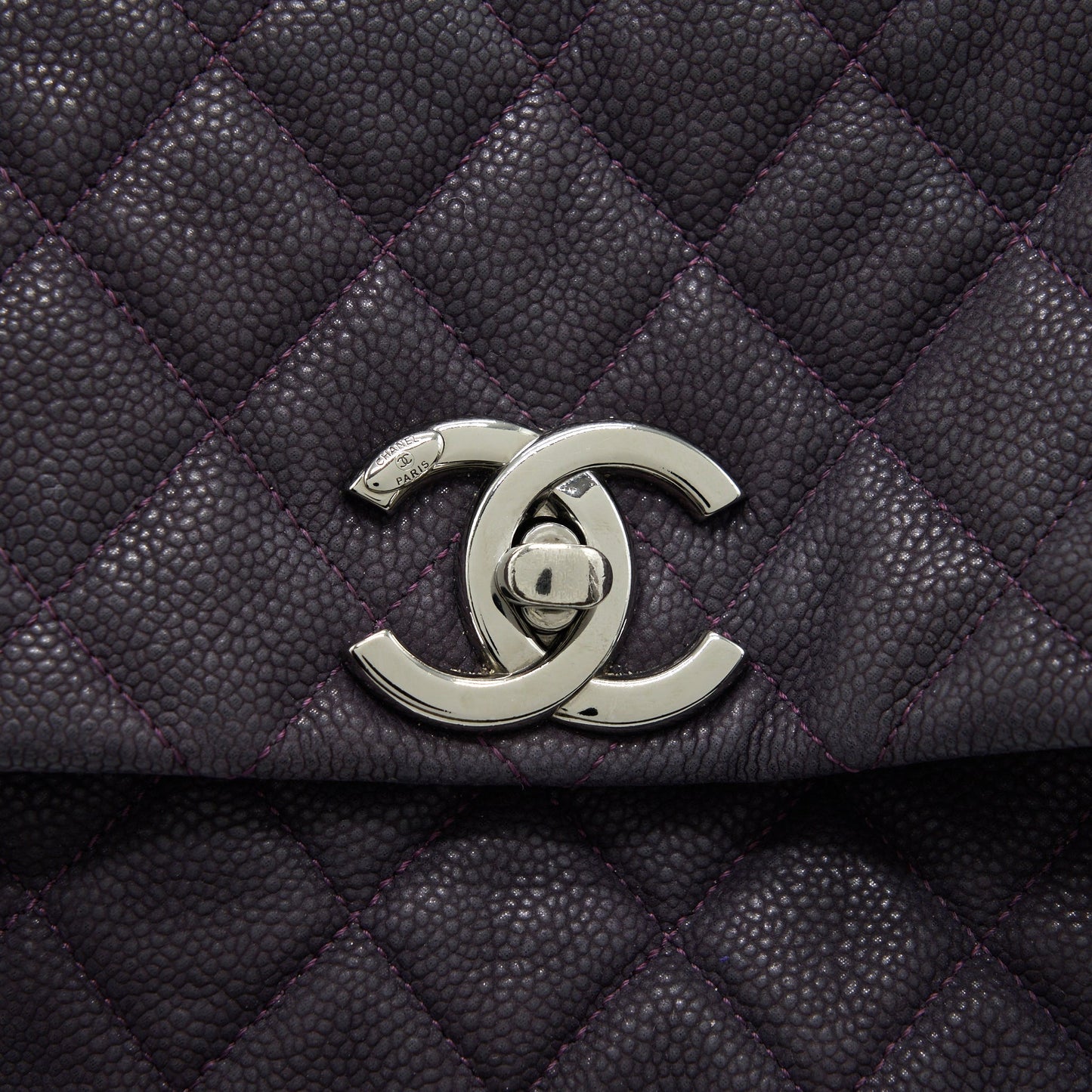 Chanel Flap Tote Bag With Chain Grained Calfskin Dark Purple