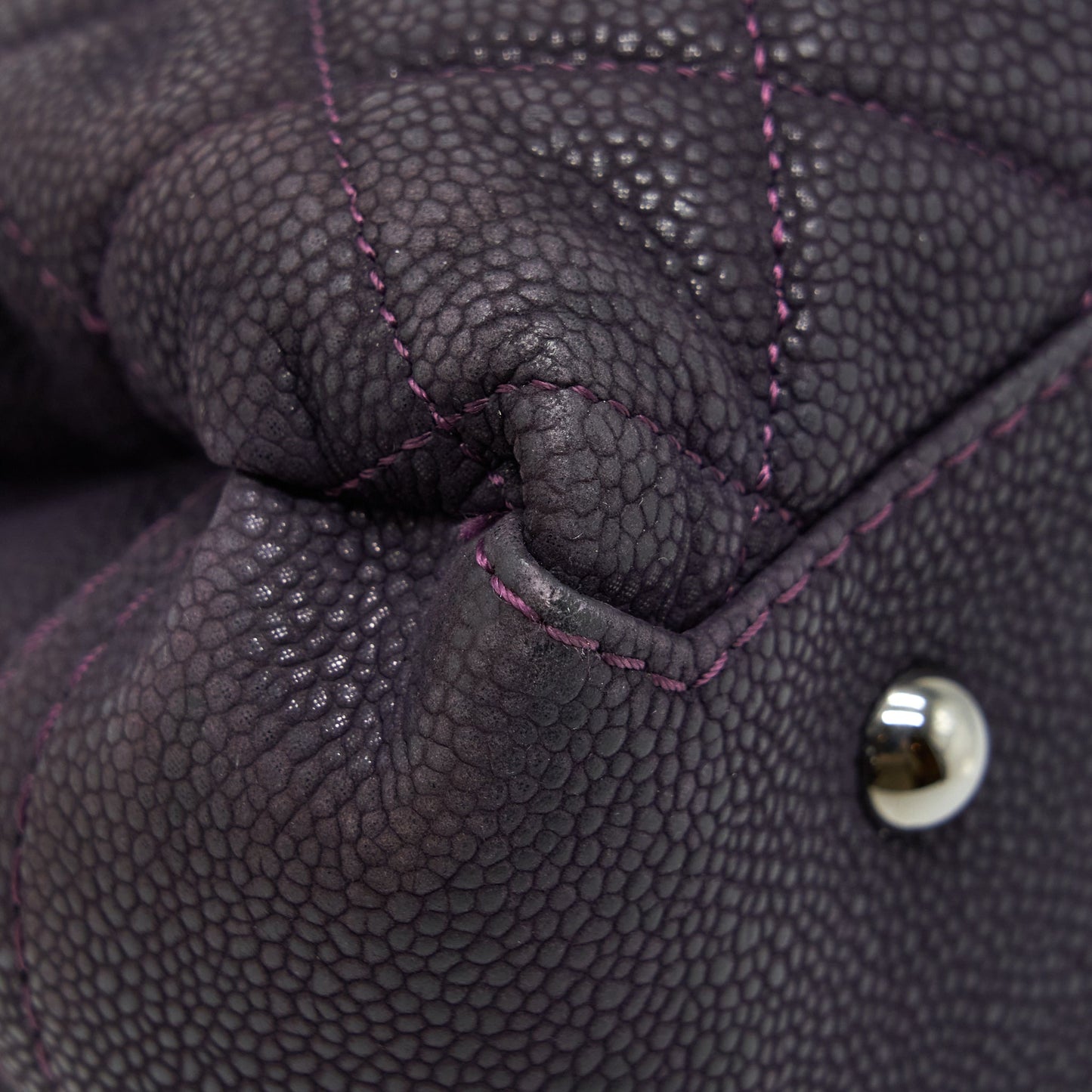 Chanel Flap Tote Bag With Chain Grained Calfskin Dark Purple
