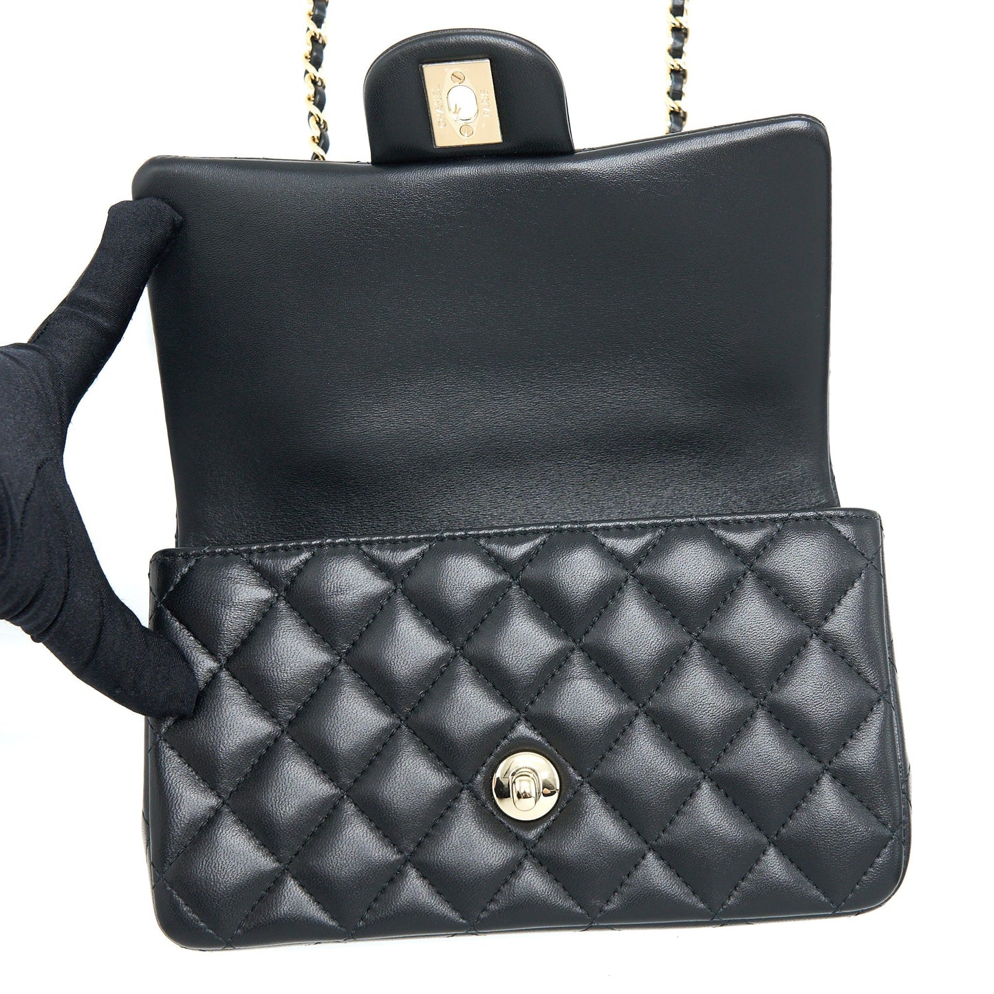Chanel 22A Top Handle Mini Rectangular Flap Bag Lambskin Black  (Microchip)