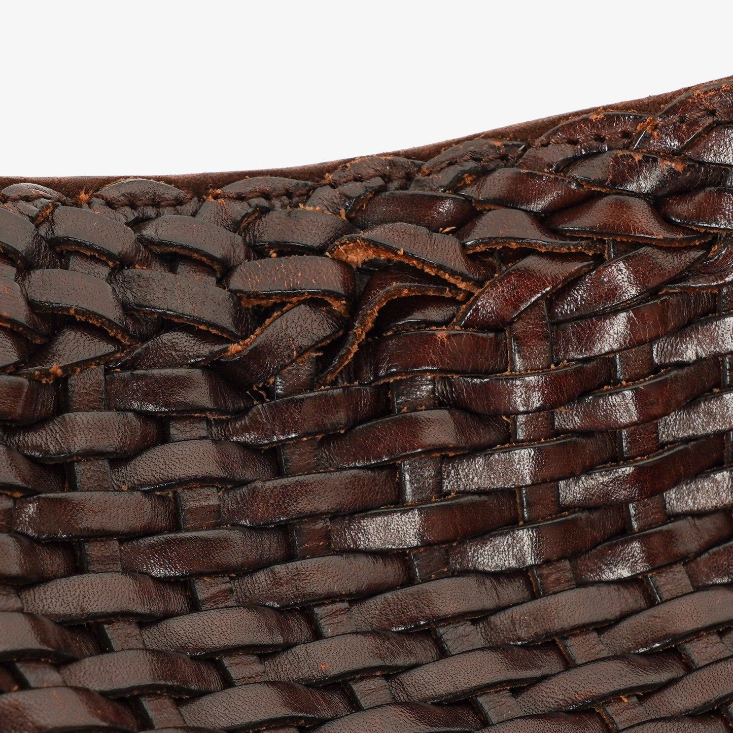 Gucci Brown Woven Leather Bamboo Top Handle Bag