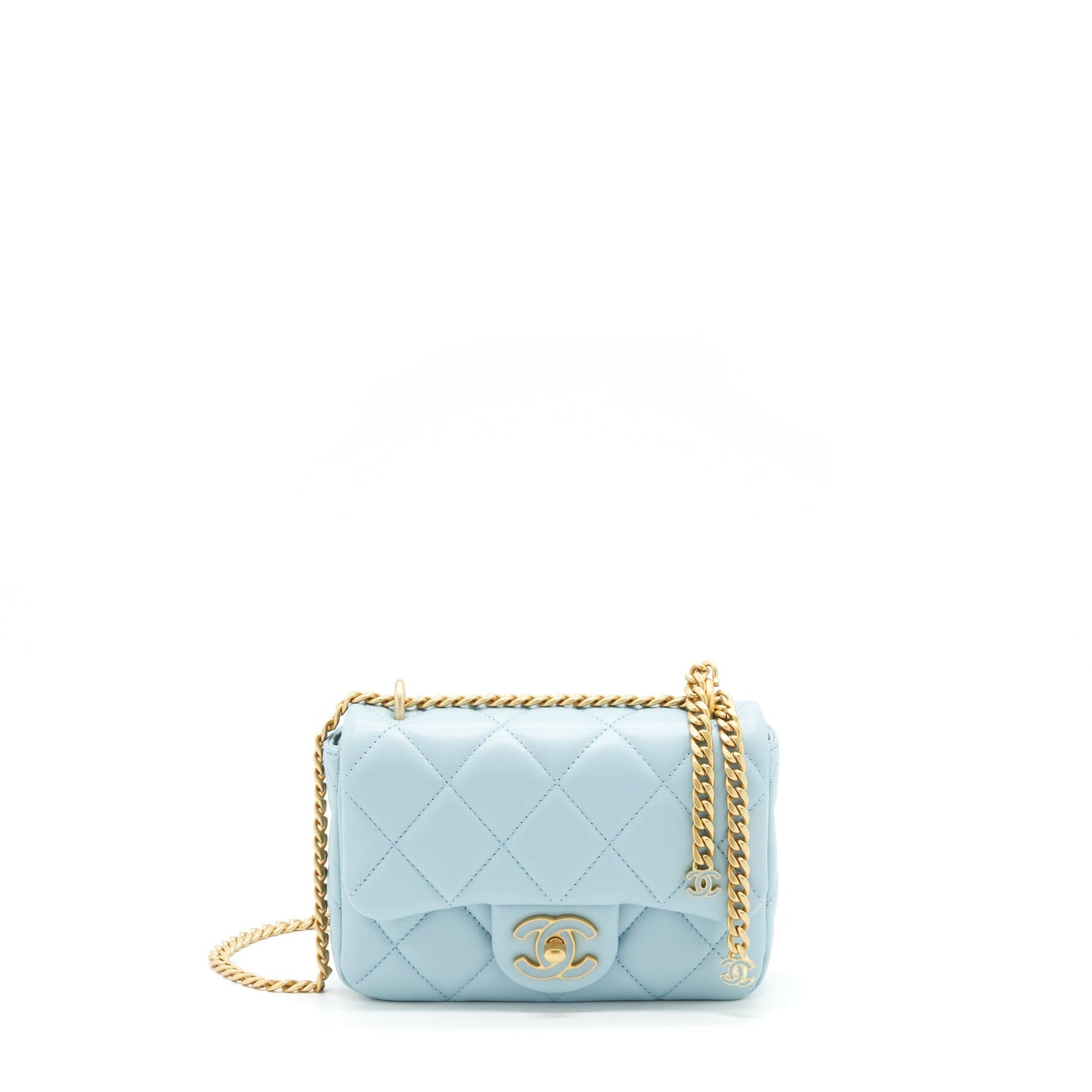 Chanel 22P Seasonal Mini Square Flap Bag Lambskin Light Blue