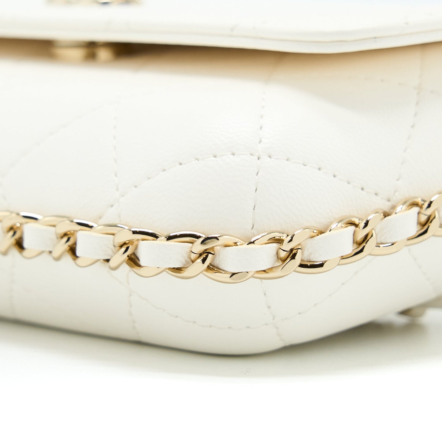 Chanel Rectangular Mini Flap Phone Case Bag Quilted Lambskin White L (Microchip)