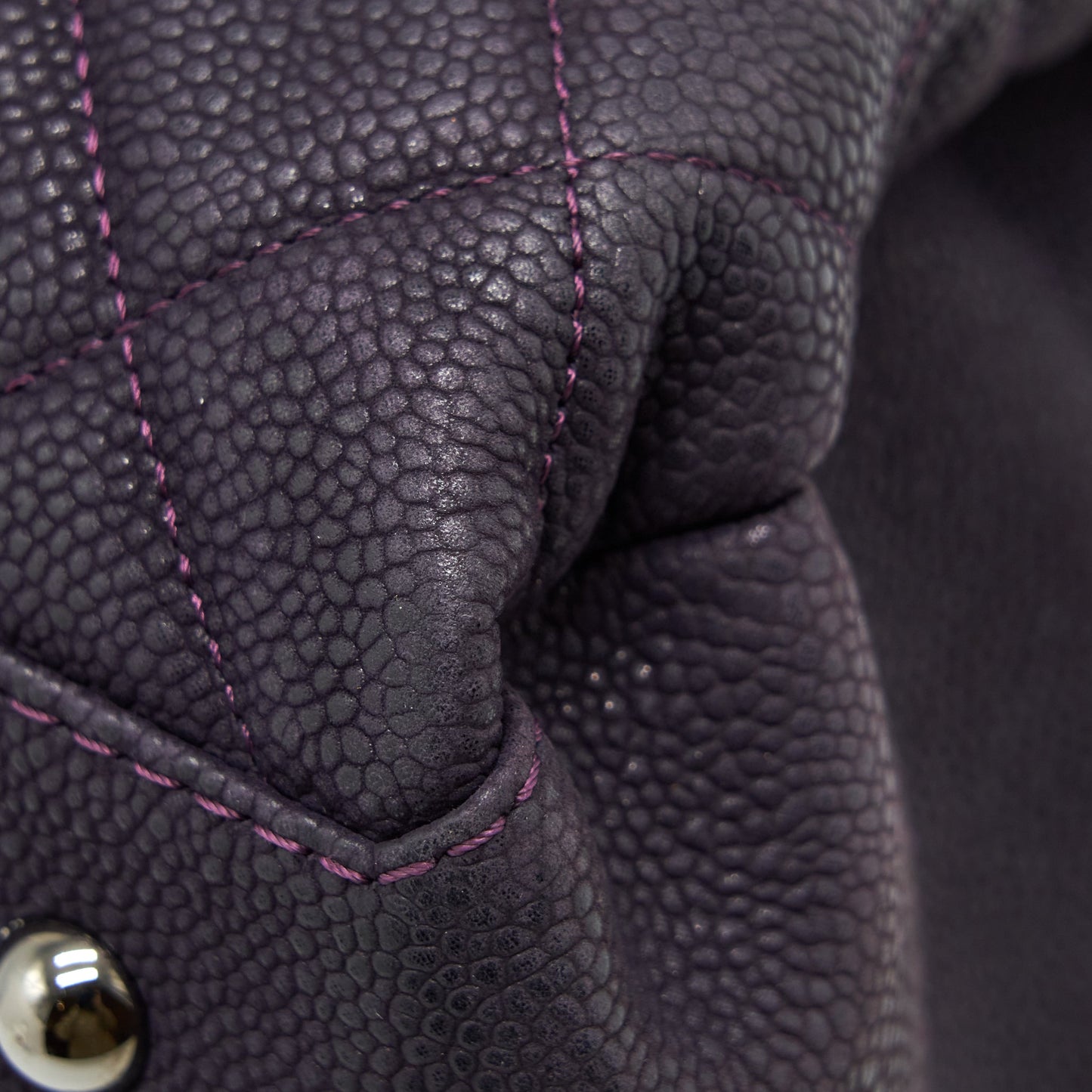 Chanel Flap Tote Bag With Chain Grained Calfskin Dark Purple
