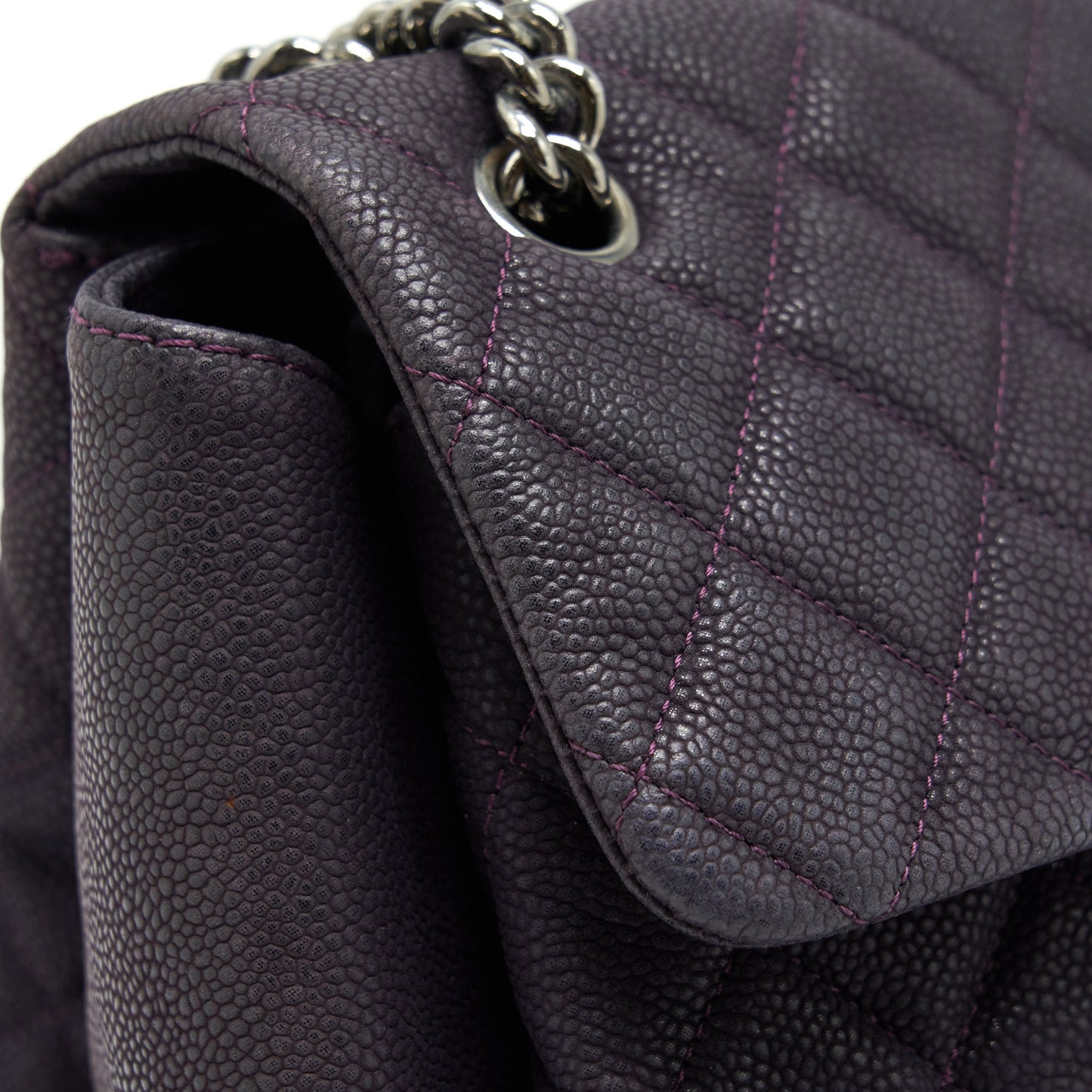 Chanel Flap Tote Bag With Chain Grained Calfskin Dark Purple