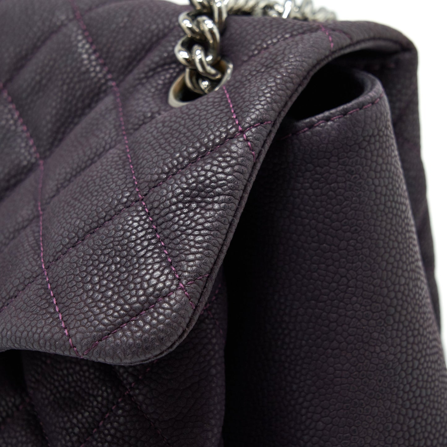 Chanel Flap Tote Bag With Chain Grained Calfskin Dark Purple