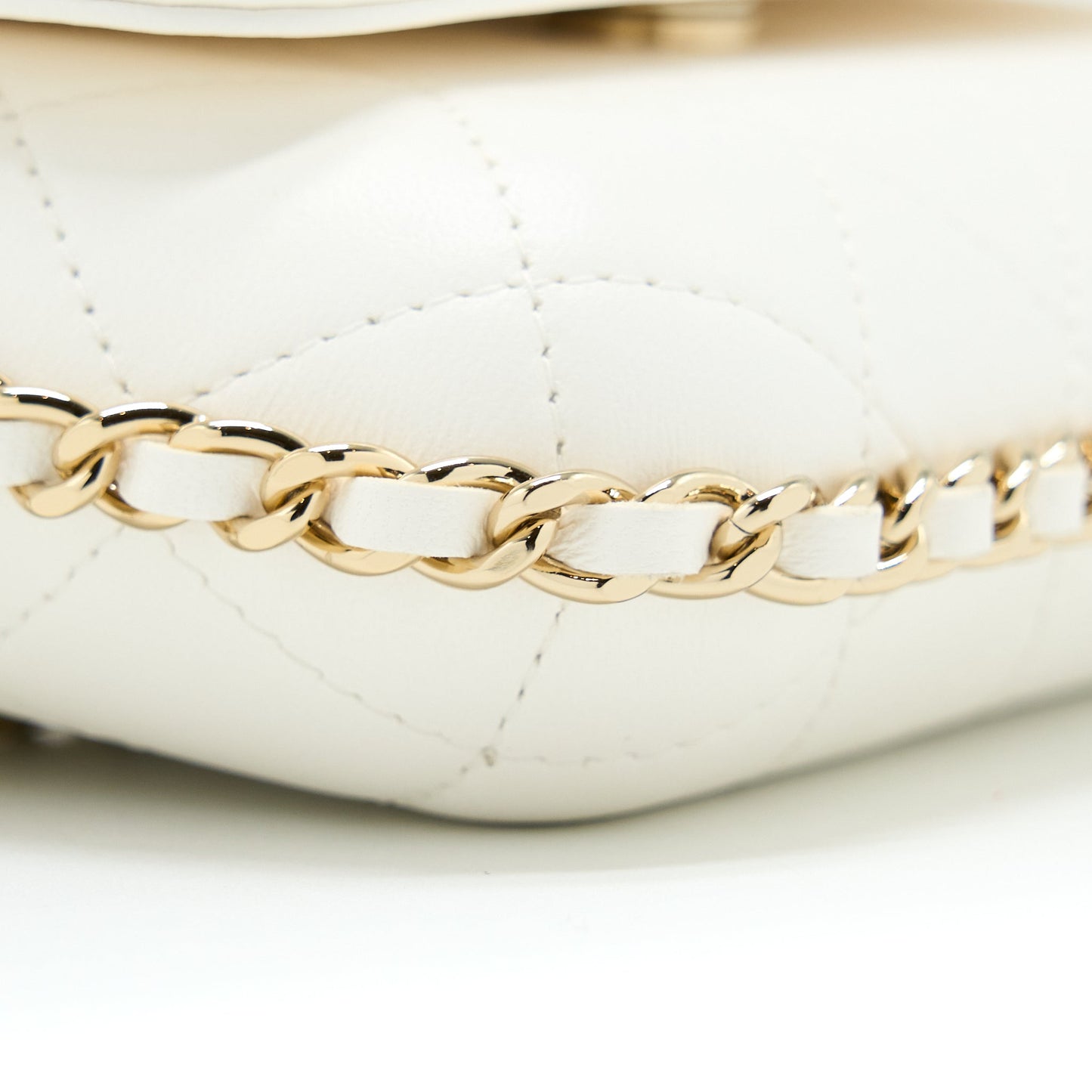 Chanel Rectangular Mini Flap Phone Case Bag Quilted Lambskin White L (Microchip)
