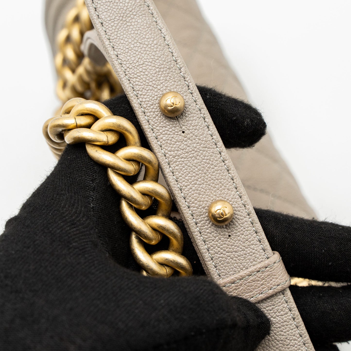Chanel Small Boy Bag Caviar Light Grey