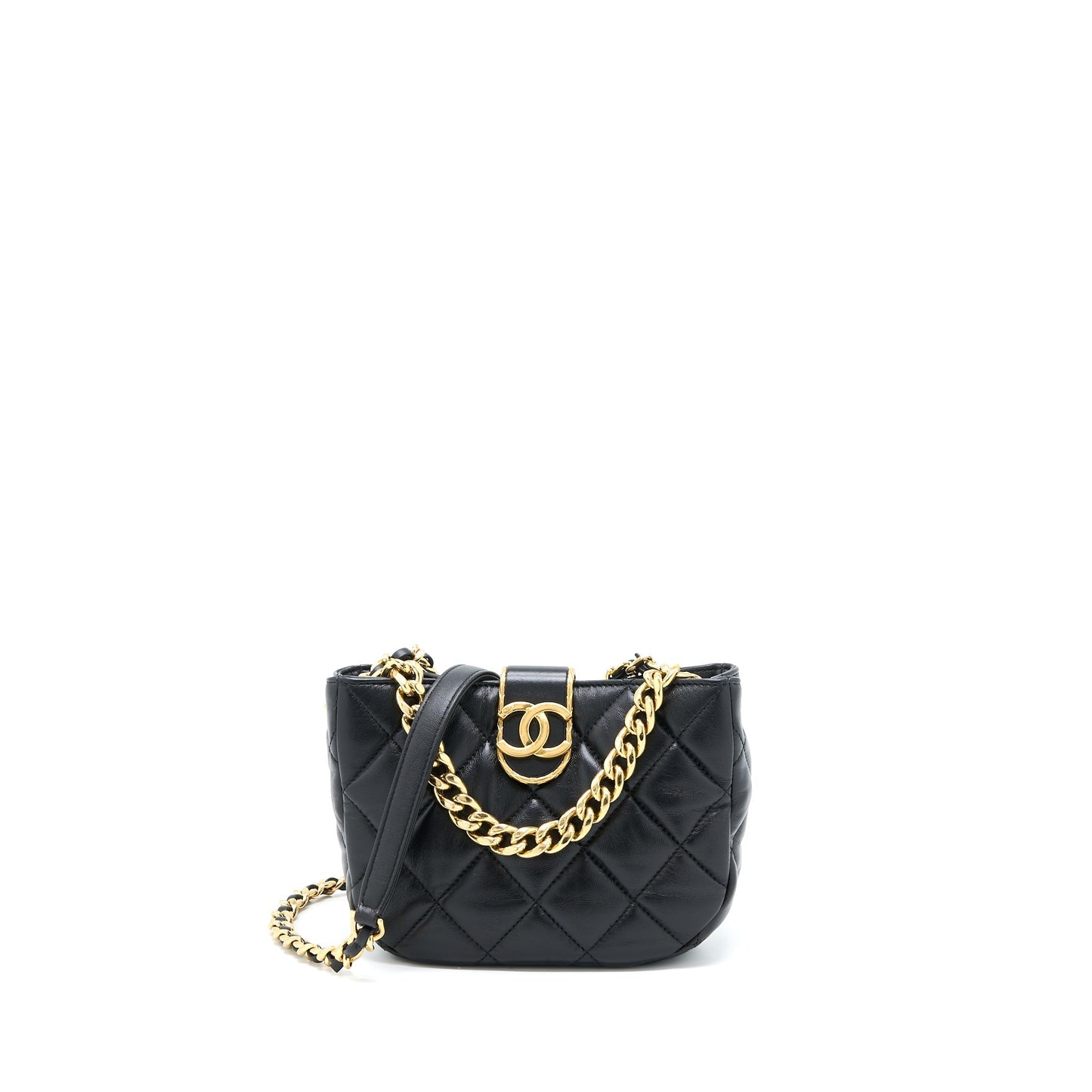 Chanel Quilted Hobo Crossbody Bag Lambskin Black Brushed  (Microchip)