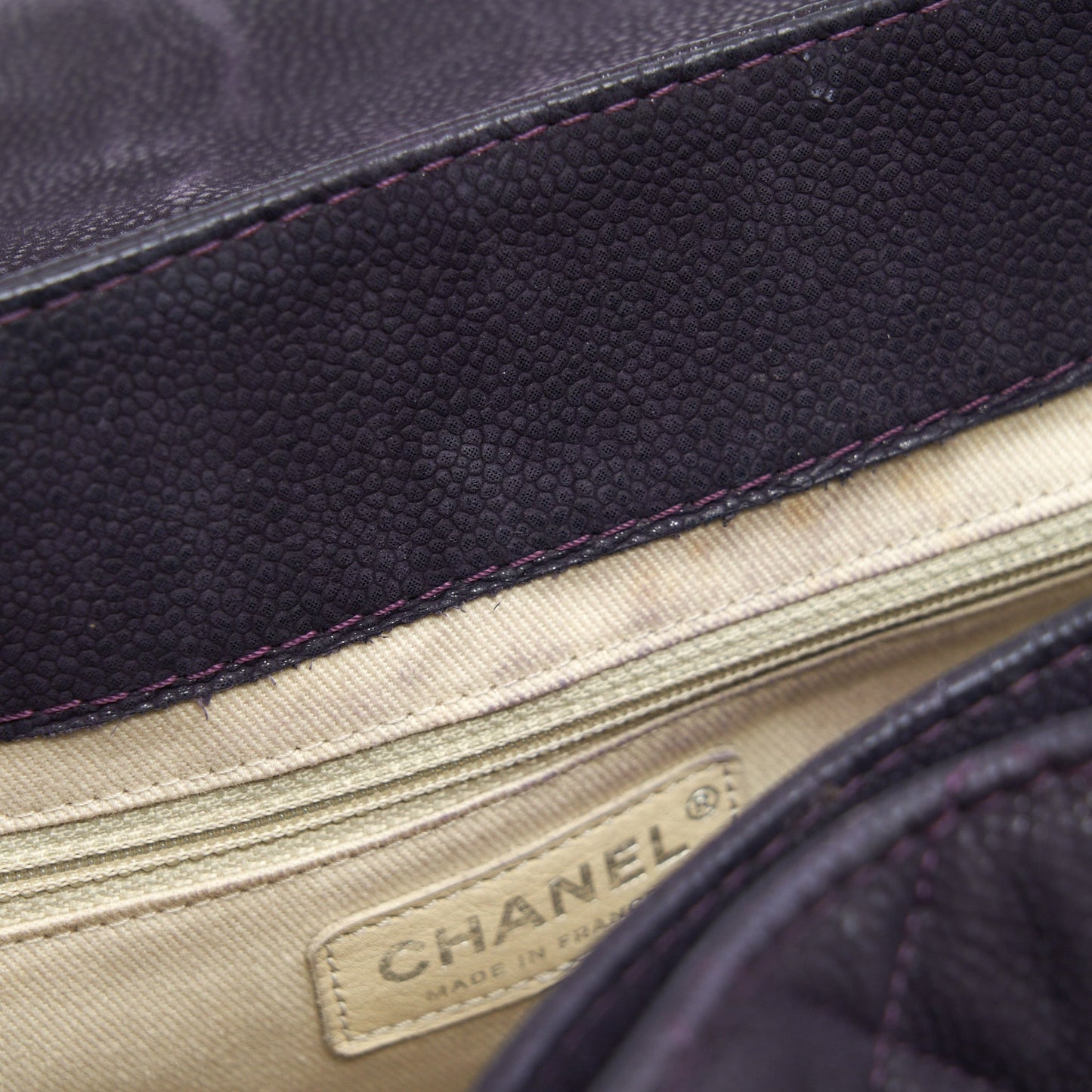 Chanel Flap Tote Bag With Chain Grained Calfskin Dark Purple