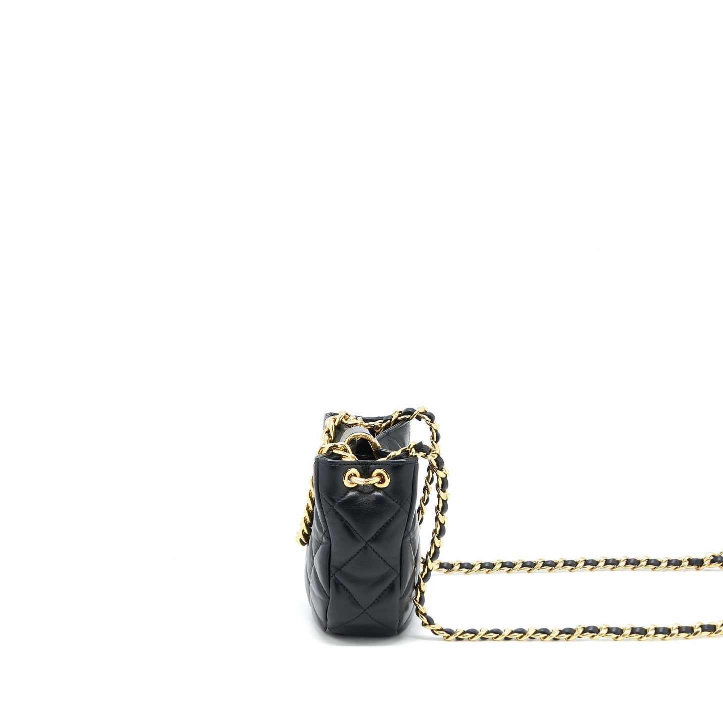 Chanel Quilted Hobo Crossbody Bag Lambskin Black Brushed  (Microchip)