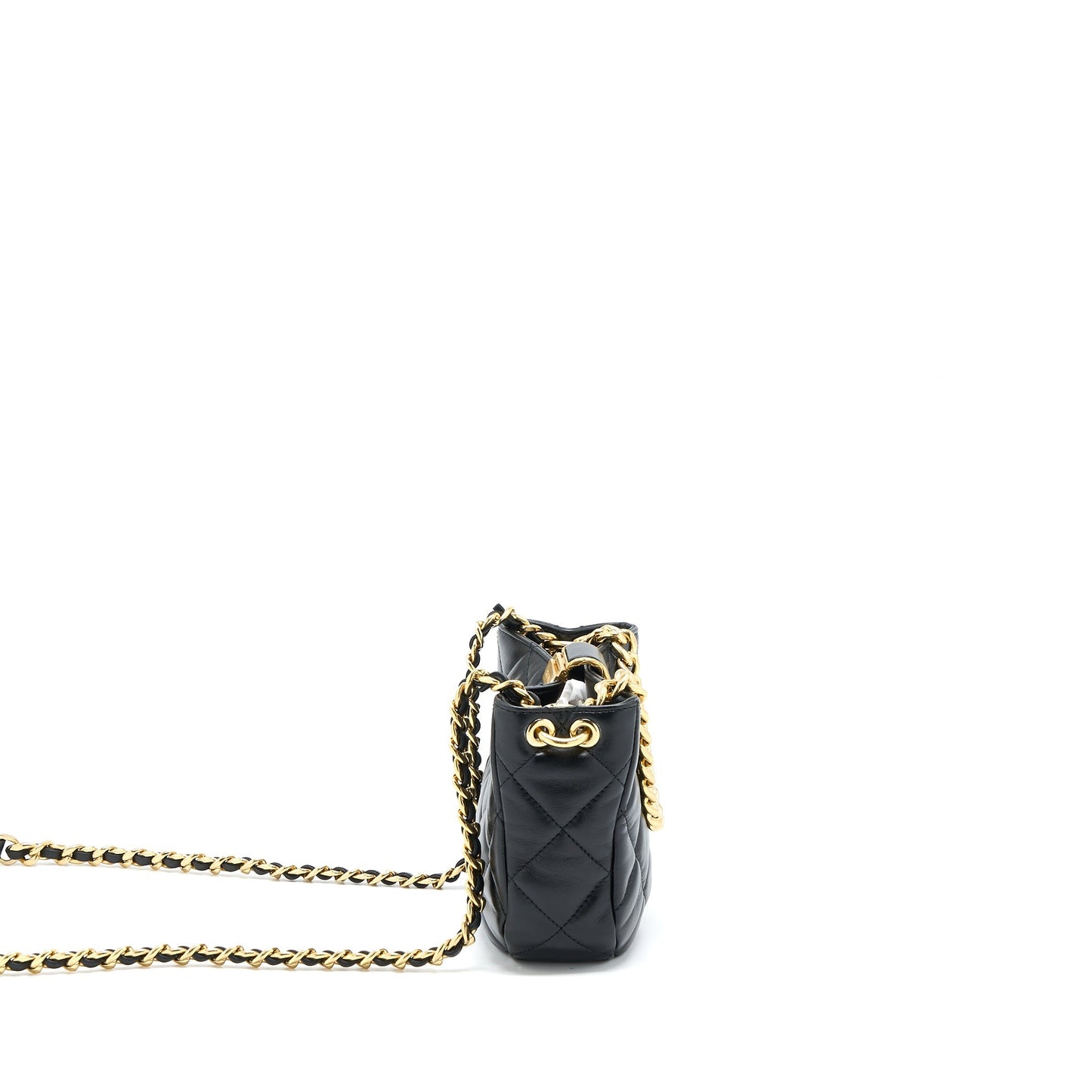 Chanel Quilted Hobo Crossbody Bag Lambskin Black Brushed  (Microchip)