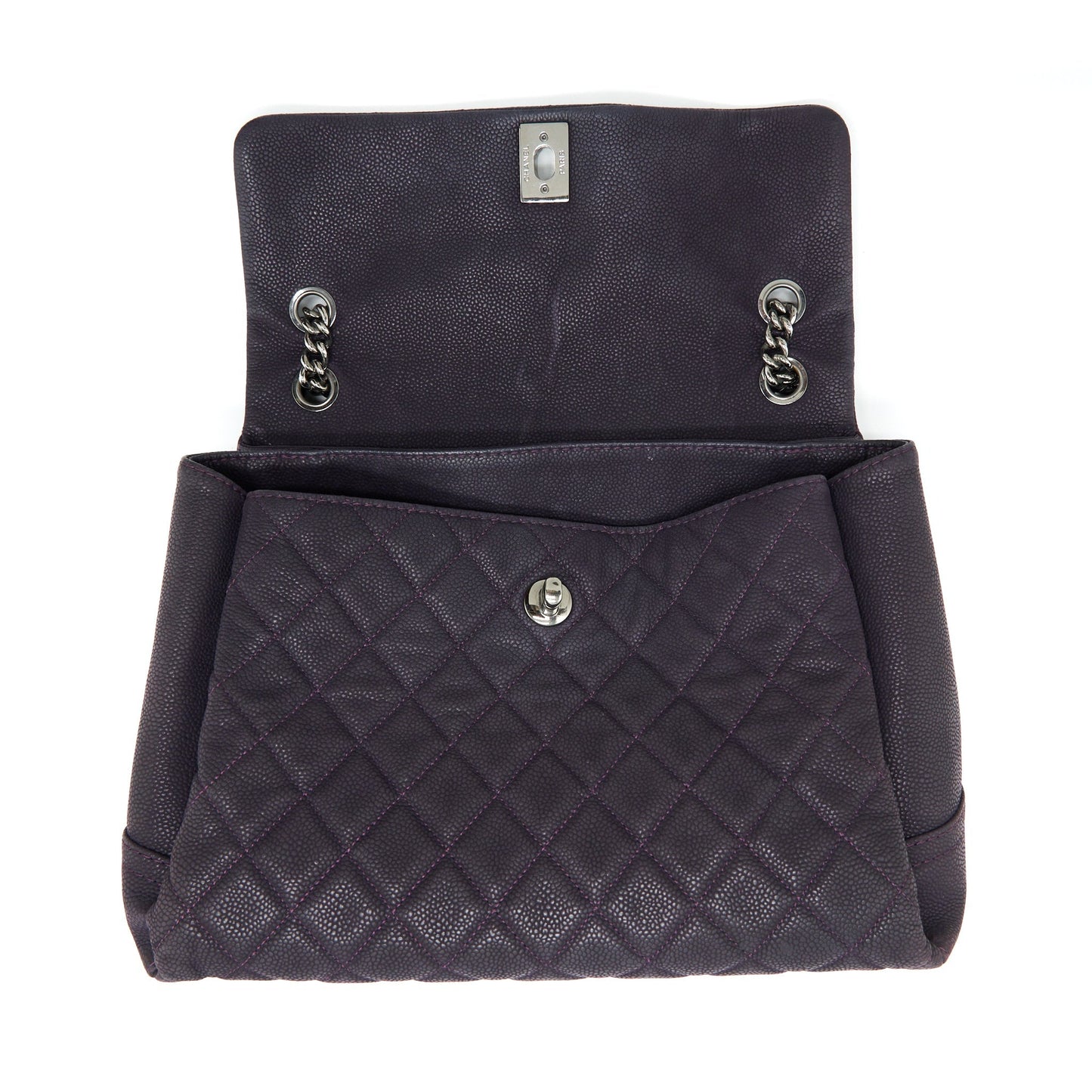 Chanel Flap Tote Bag With Chain Grained Calfskin Dark Purple