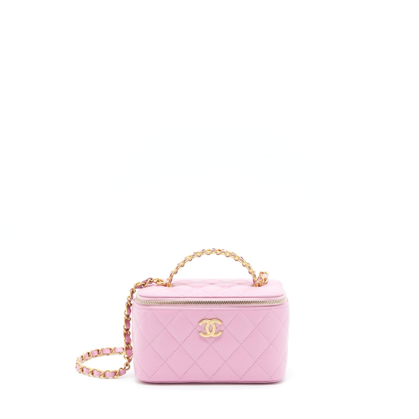 Chanel 22S Letter Top Handle Long Vanity With Chain Caviar NH622 Pink