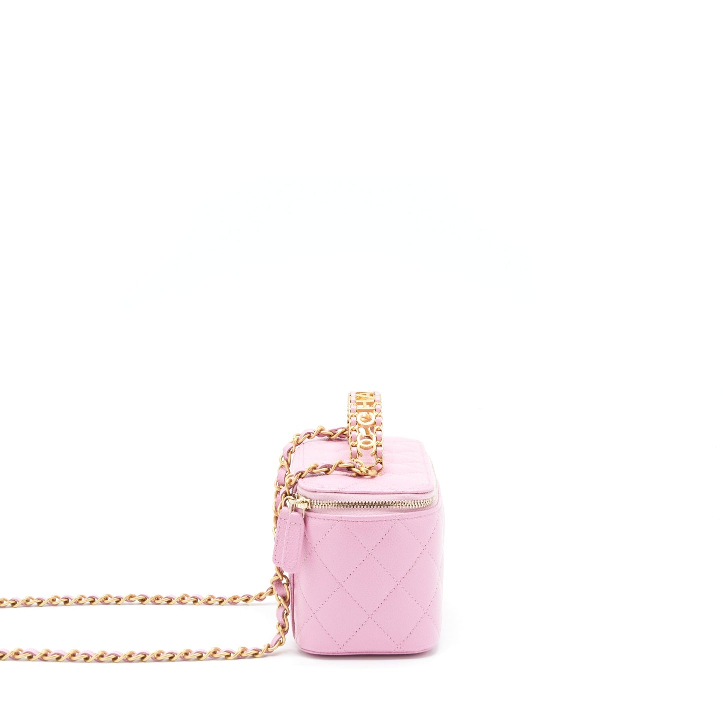 Chanel 22S Letter Top Handle Long Vanity With Chain Caviar NH622 Pink