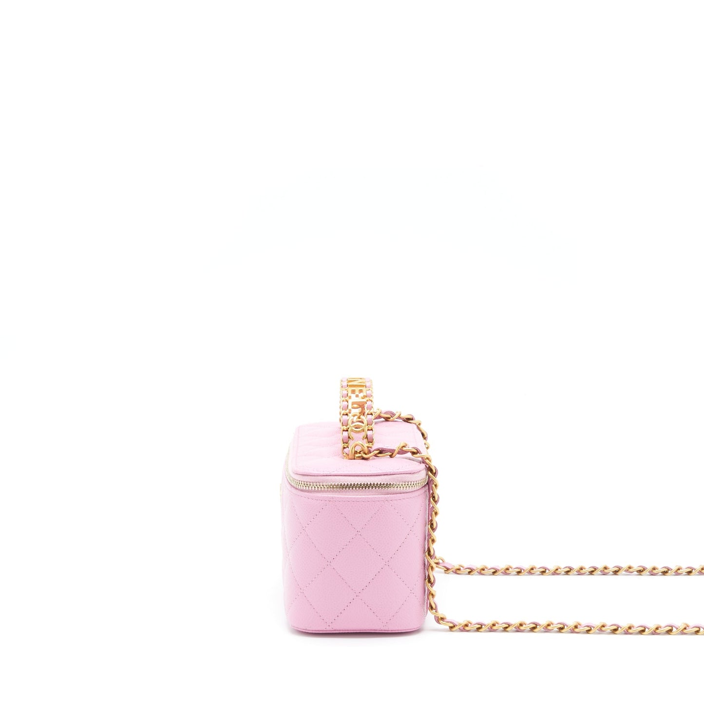Chanel 22S Letter Top Handle Long Vanity With Chain Caviar NH622 Pink