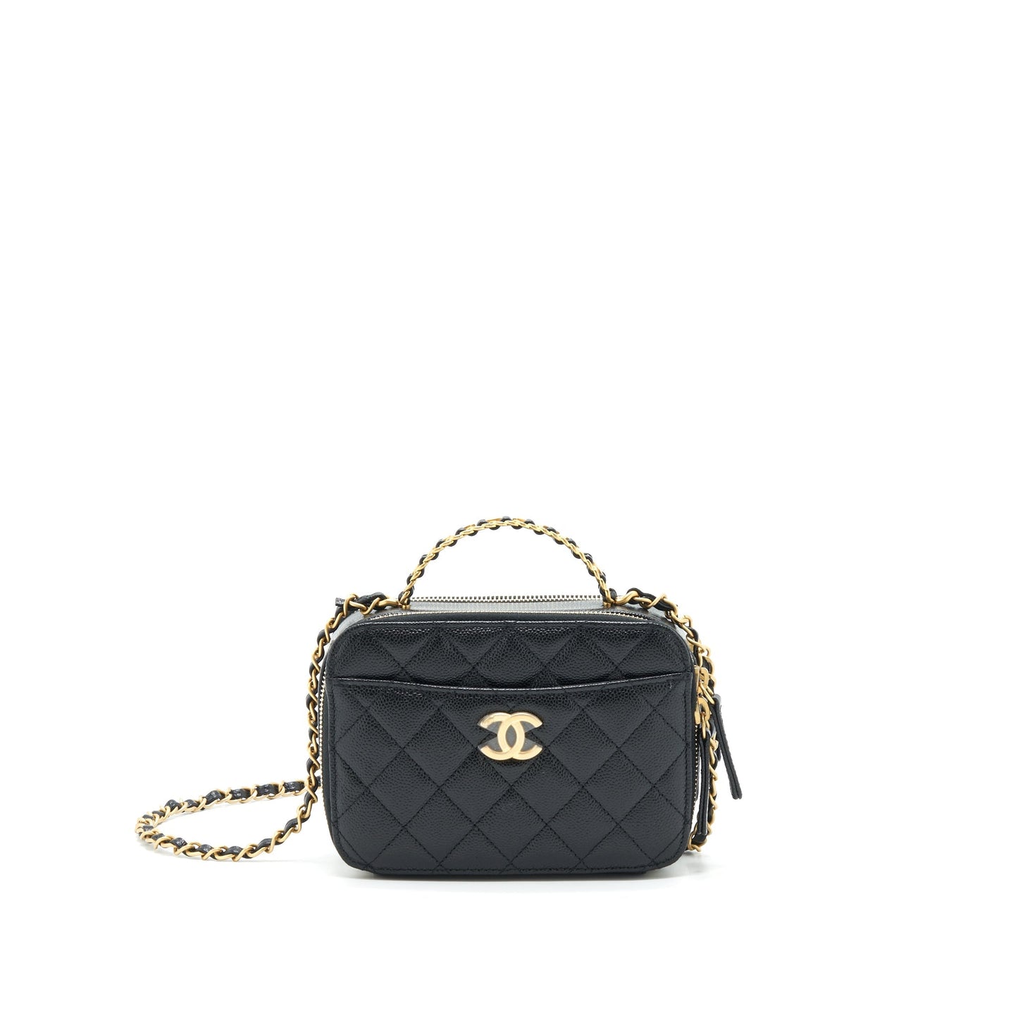 Chanel 22S Letter Top Handle Small Vanity Case Caviar Black Brushed