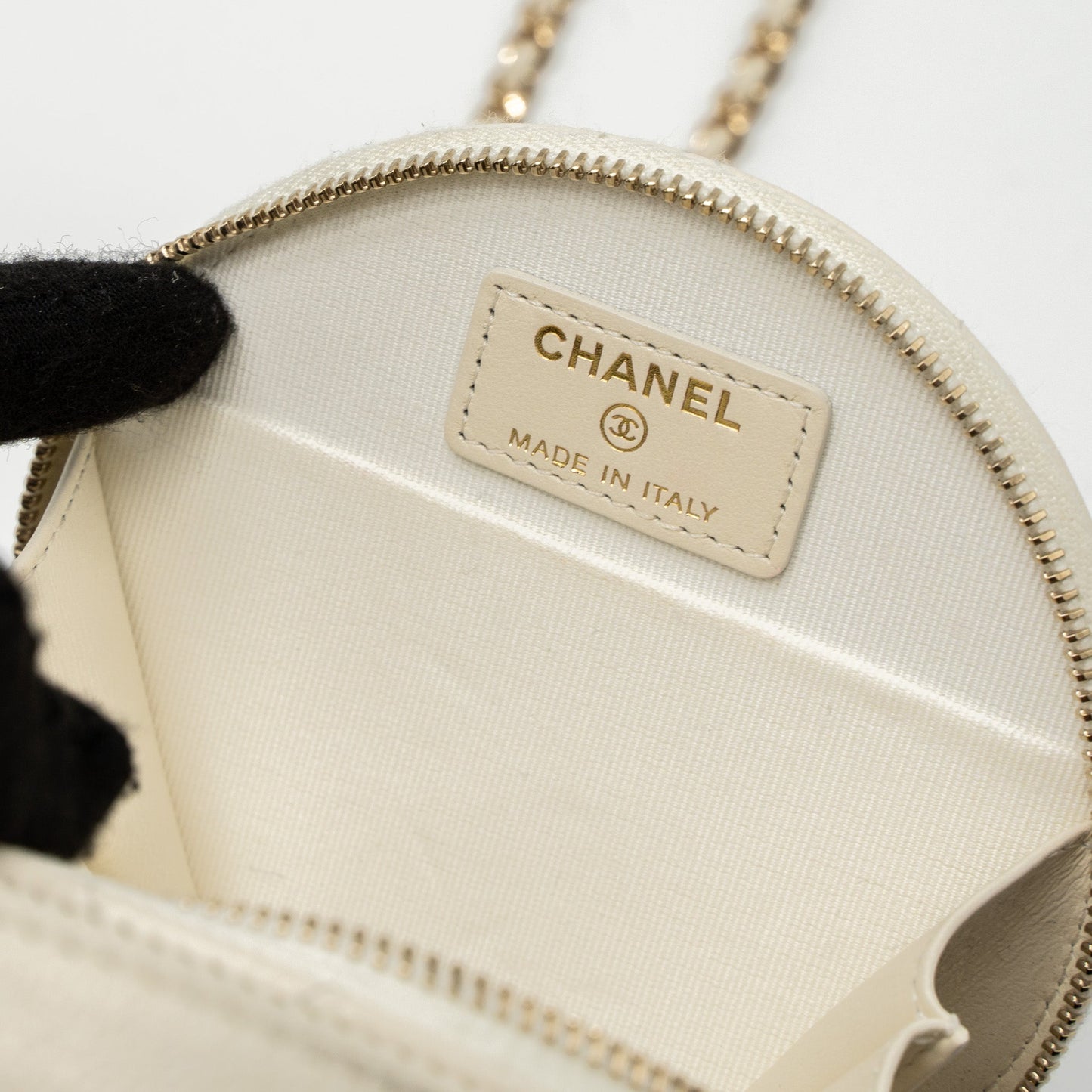 Chanel Top Handle Mini Round Vanity with Chain Caviar White L