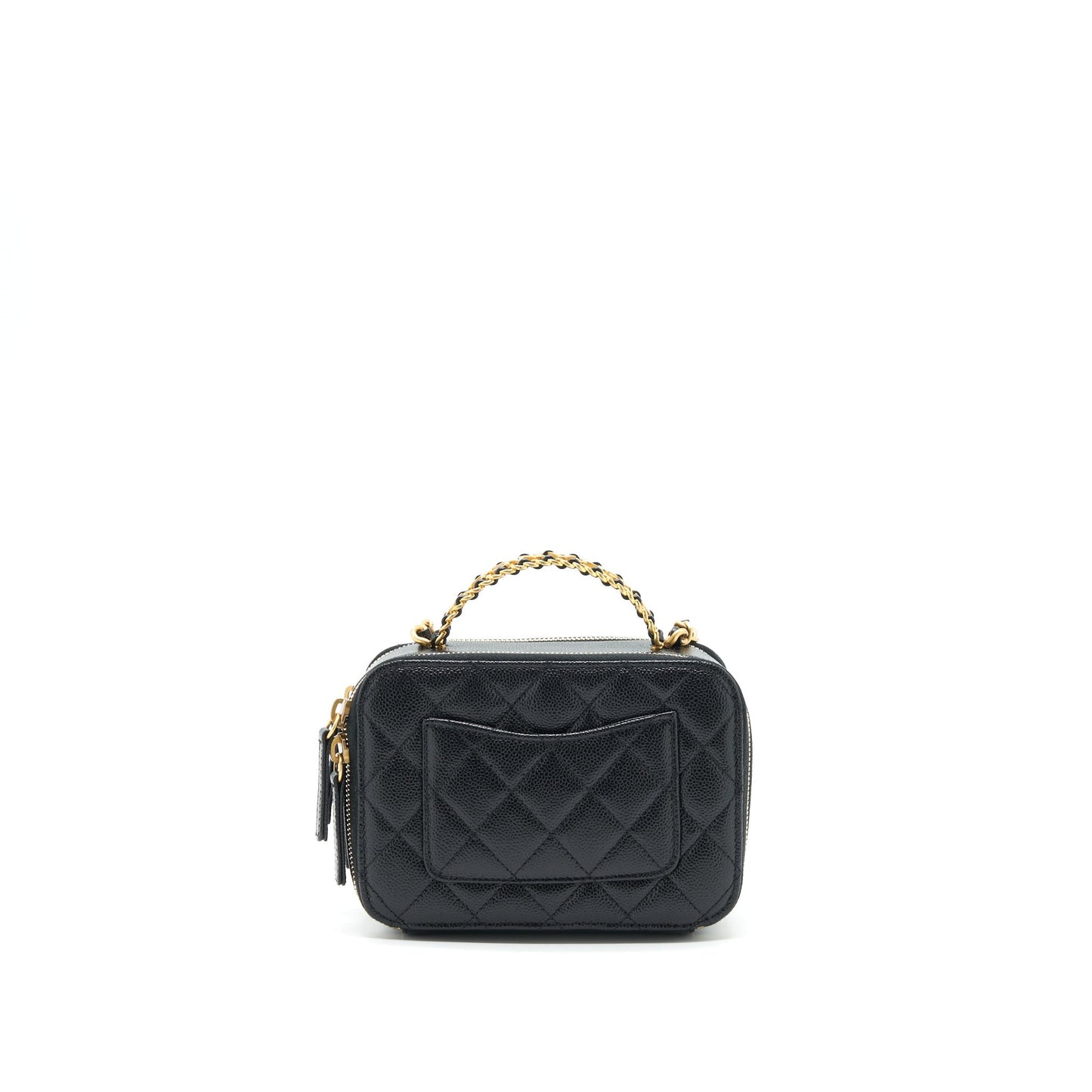 Chanel 22S Letter Top Handle Small Vanity Case Caviar Black Brushed