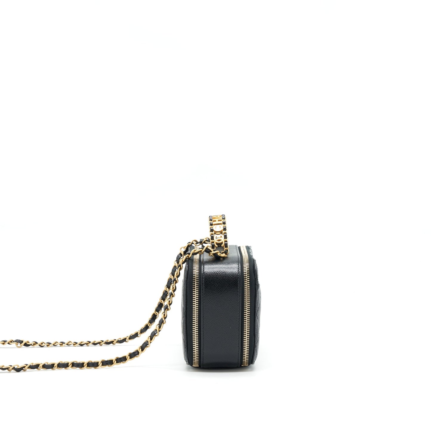 Chanel 22S Letter Top Handle Small Vanity Case Caviar Black Brushed