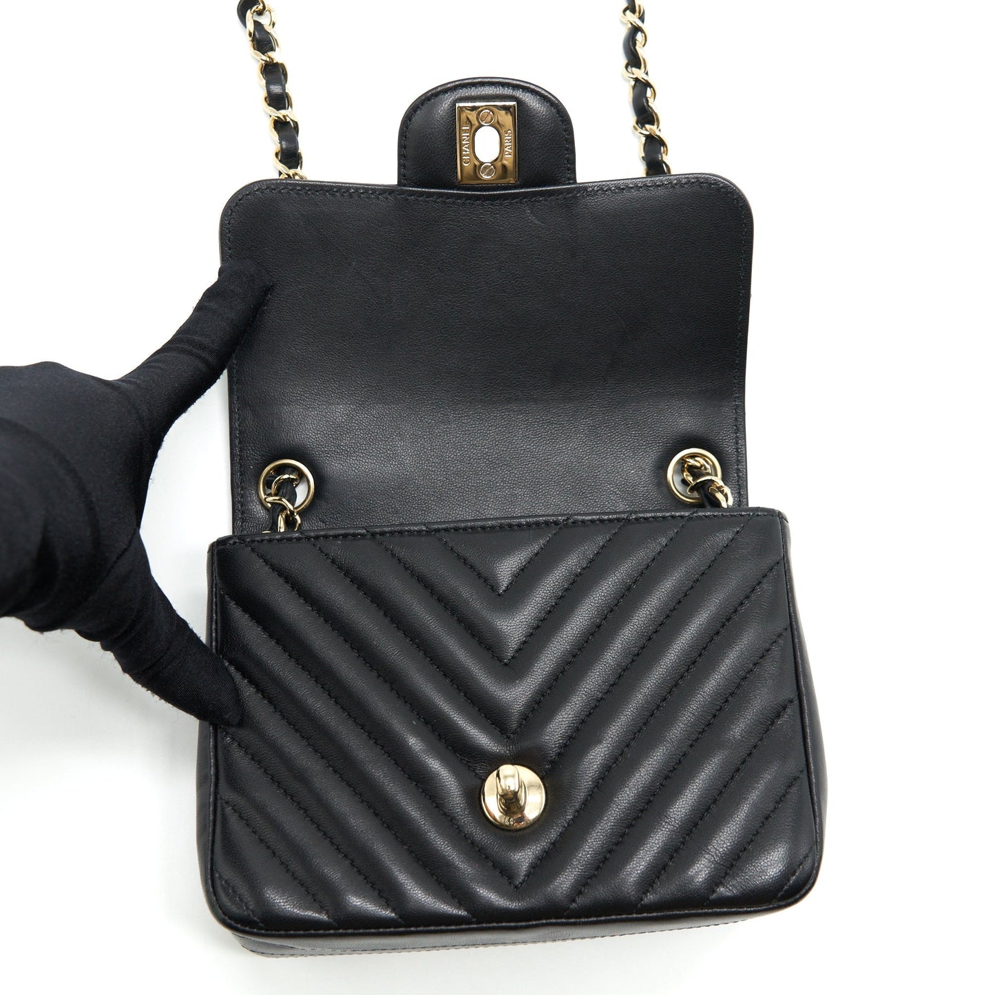 Chanel Mini Square Chevron Flap Bag Black L