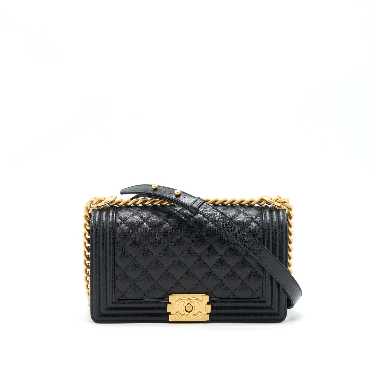 Chanel Medium Boy Bag Caviar Black With Brushed