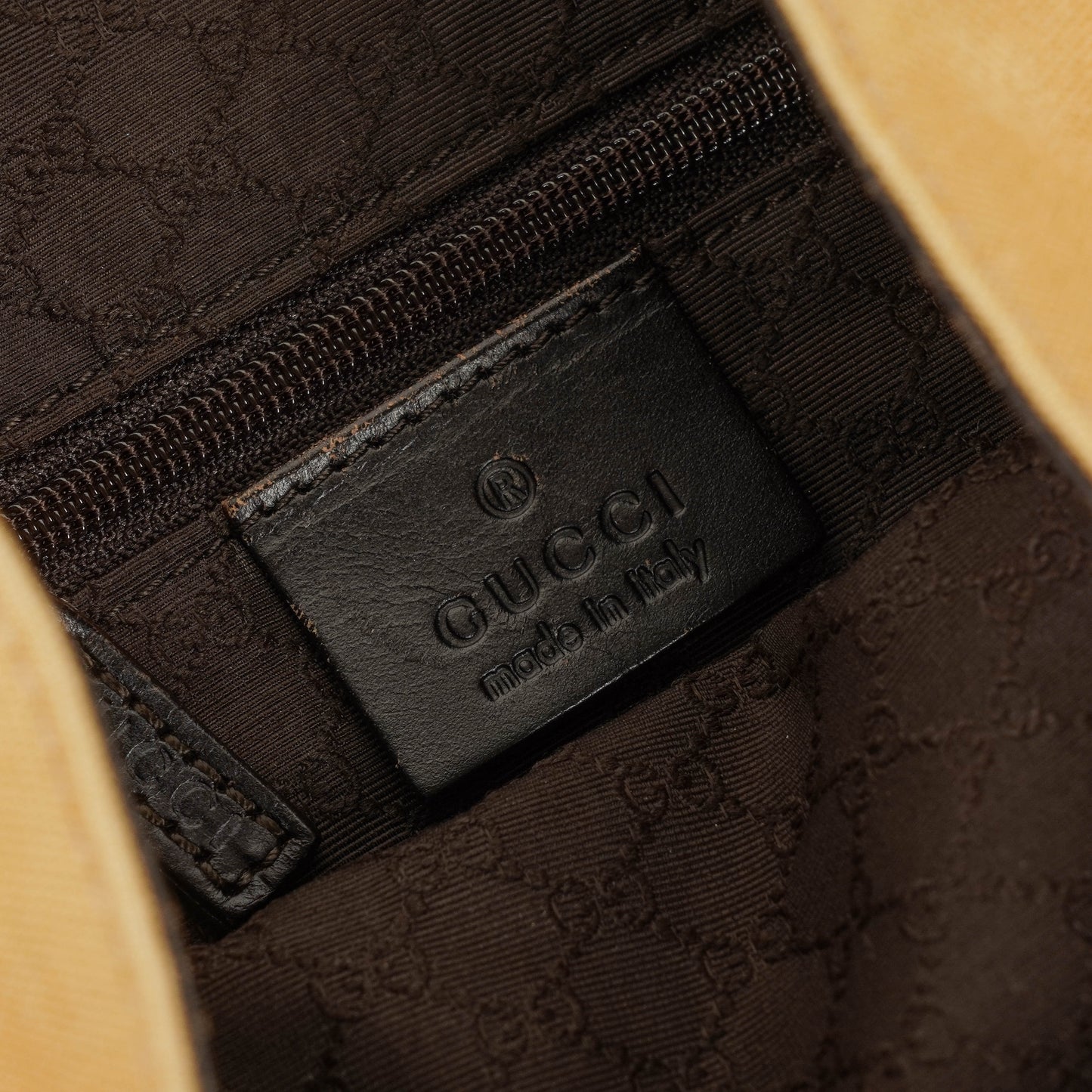 Gucci Bamboo Top Handle Beige Canvas Brown Lerahter Hobo Bag