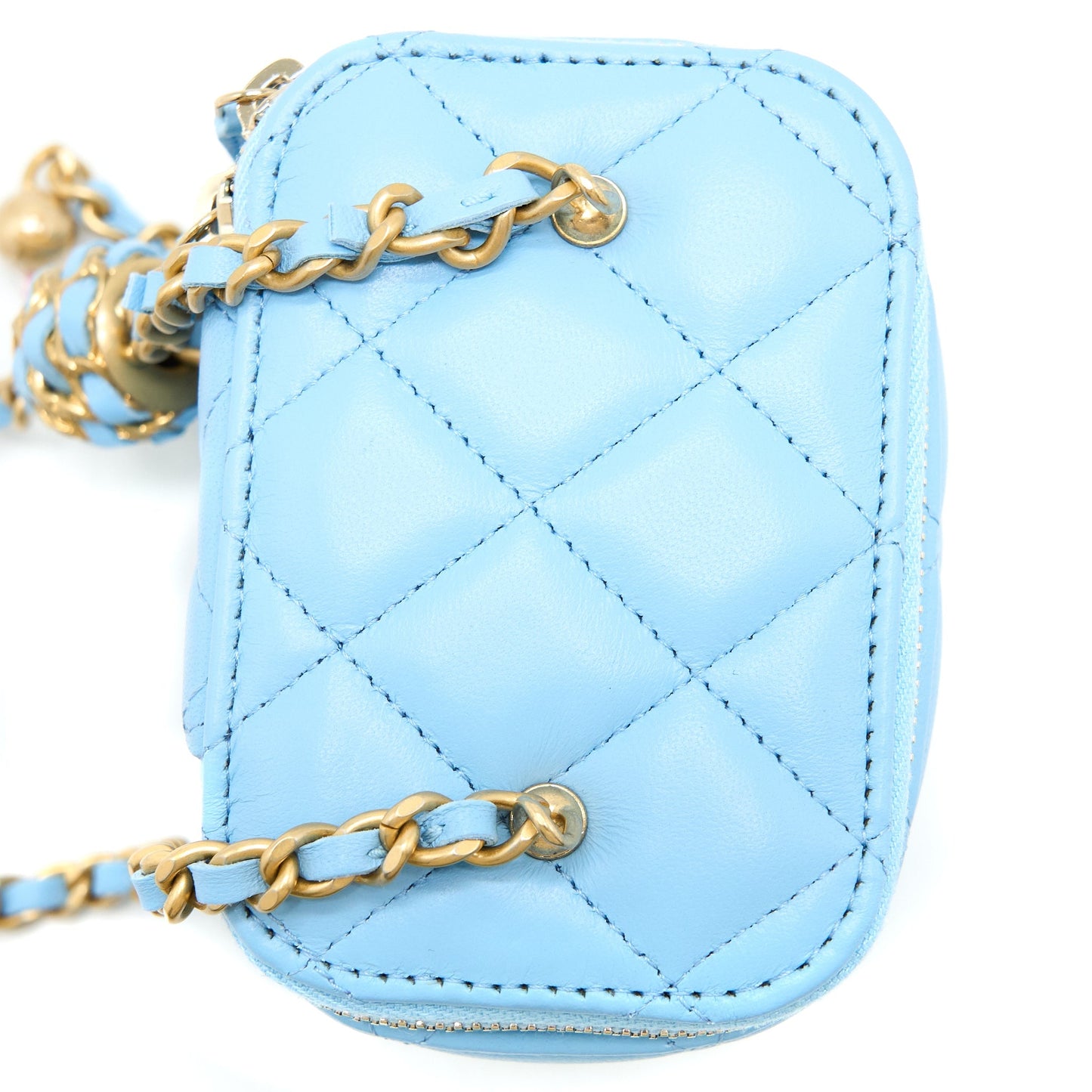 Chanel 22s Pearl Crush Mini Vanity Case Lambskin Light Blue Brushed