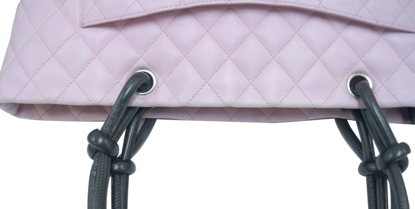 CHANEL Quilted Leather Pink/Black Cambon Tote Bag