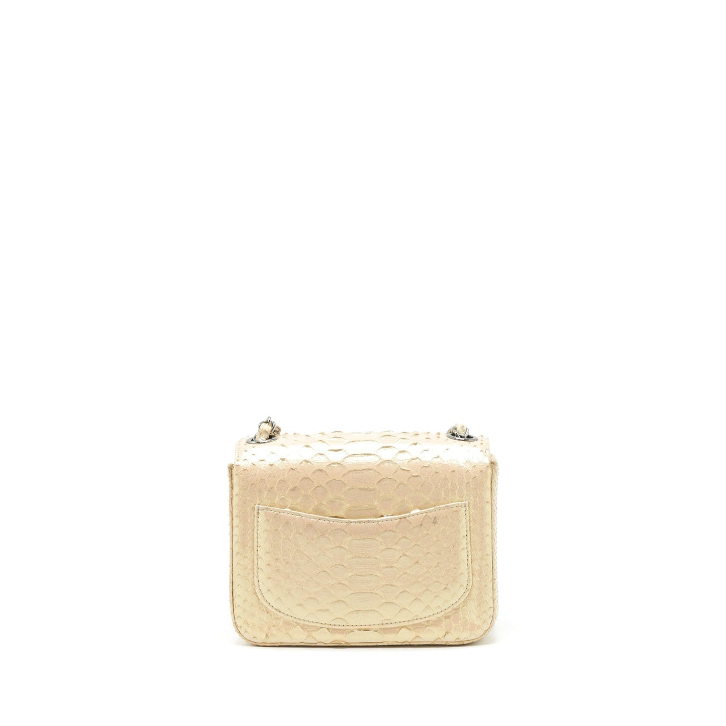 Chanel Mini Square Flap Bag Python Iridescent Light Beige