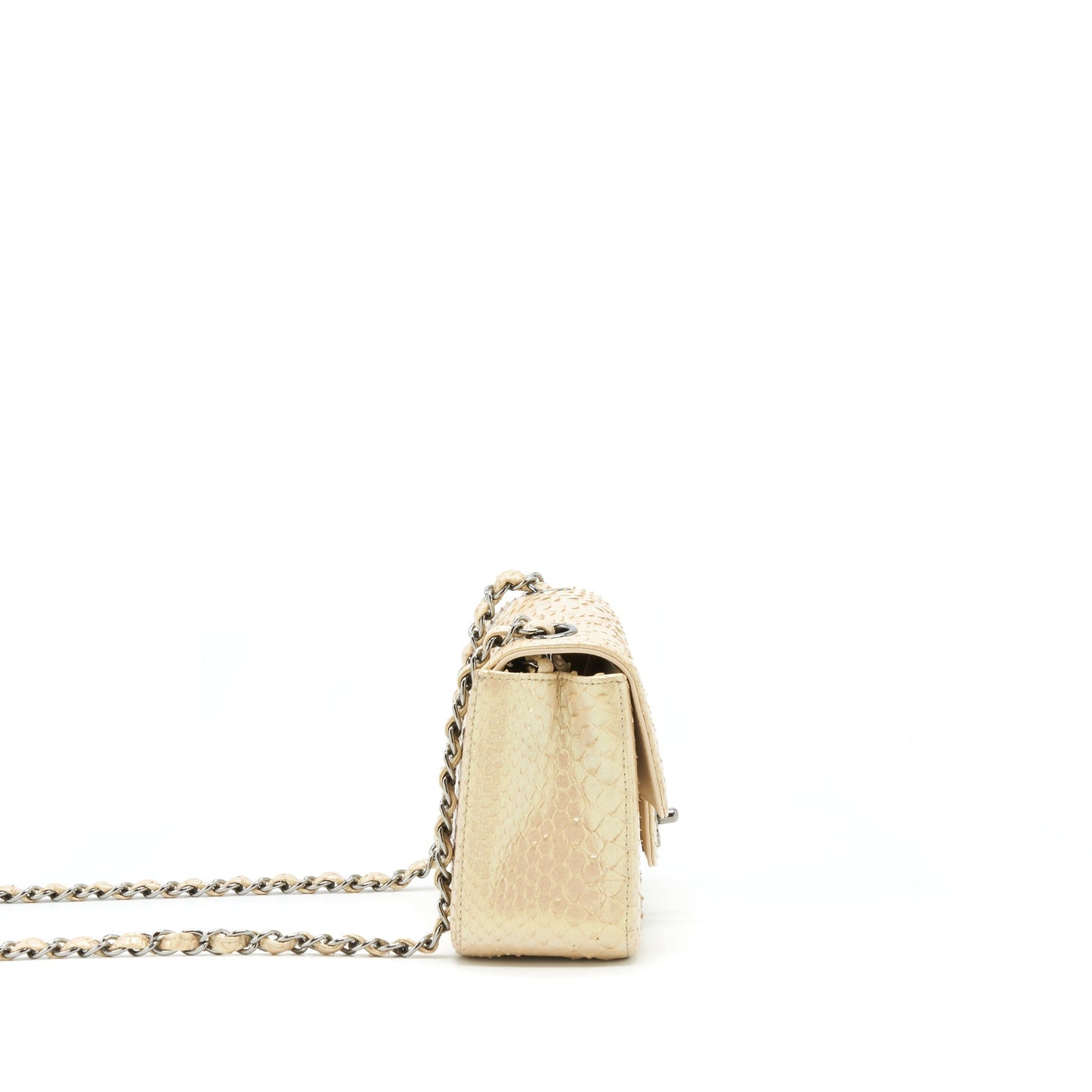 Chanel Mini Square Flap Bag Python Iridescent Light Beige