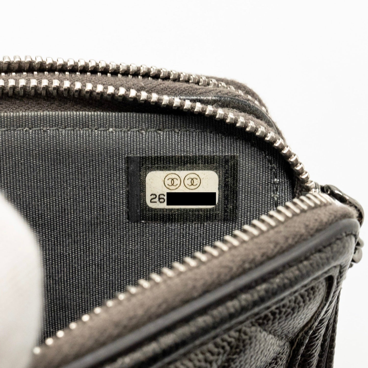 Chanel CC Filigree Double Zip Clutch with Chain Caviar Grey