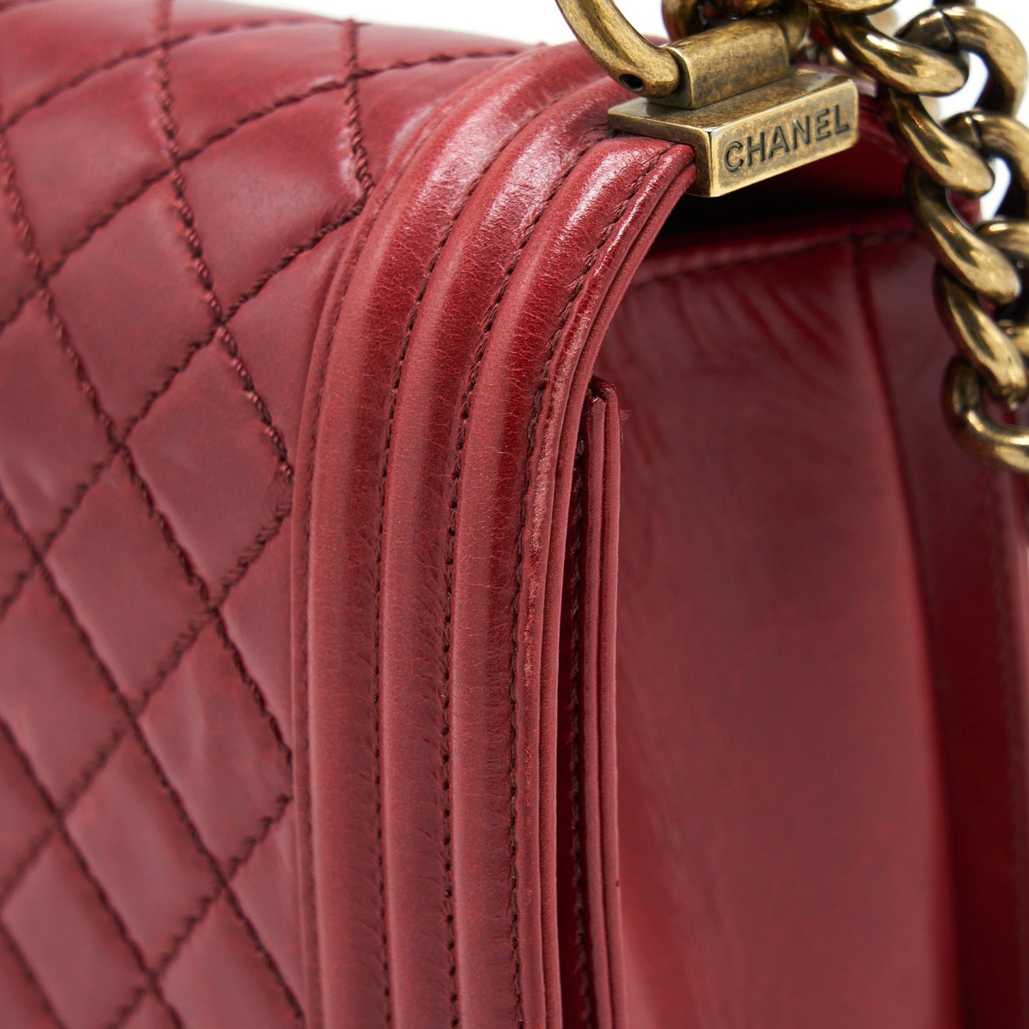 Chanel Medium Boy Bag Aged Calfskin Red With Ruthenium