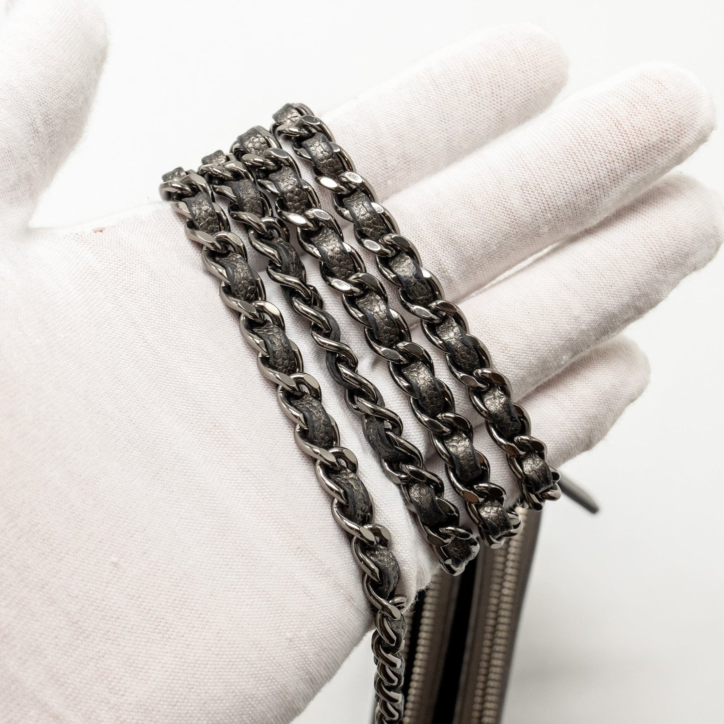 Chanel CC Filigree Double Zip Clutch with Chain Caviar Grey