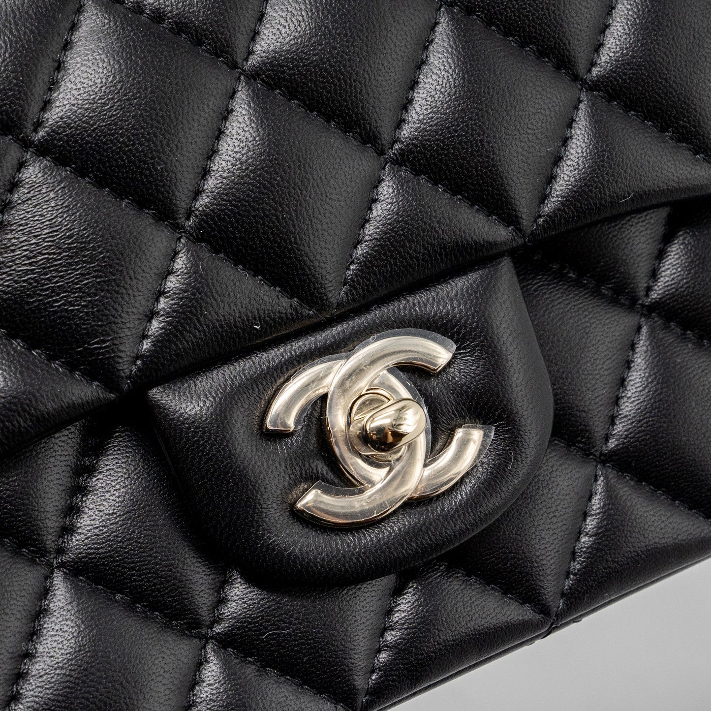 Chanel 23K Leather Chain Top Handle Mini Rectangular Flap Bag Lambskin Black L (microchip)