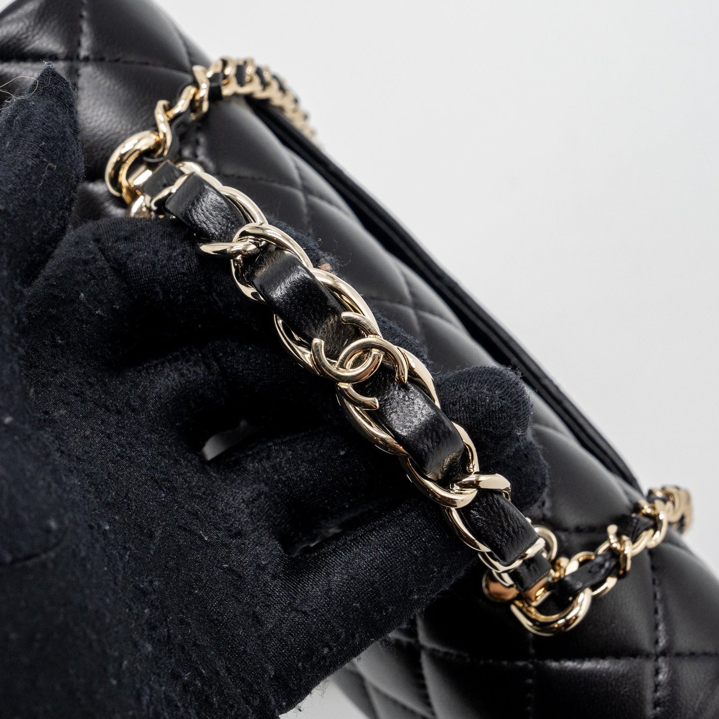 Chanel 23K Leather Chain Top Handle Mini Rectangular Flap Bag Lambskin Black L (microchip)