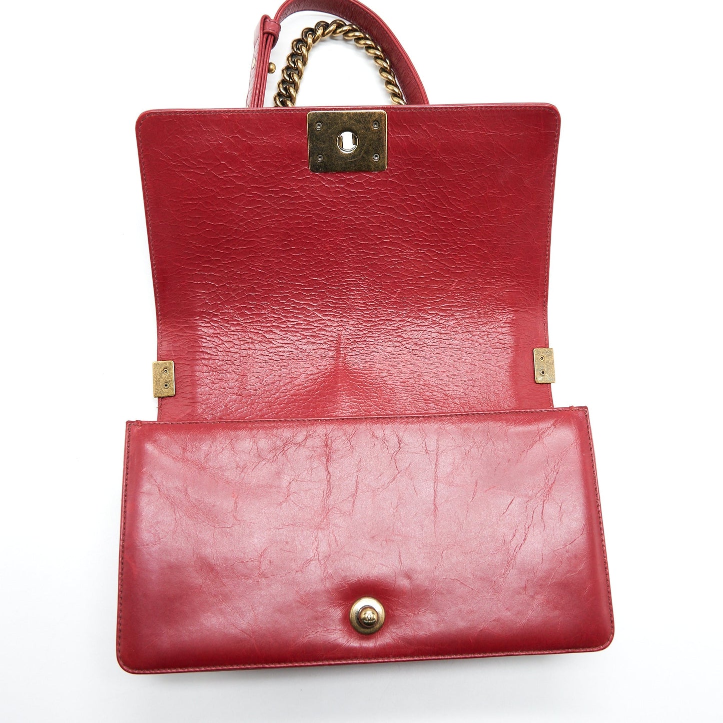 Chanel Medium Boy Bag Aged Calfskin Red With Ruthenium