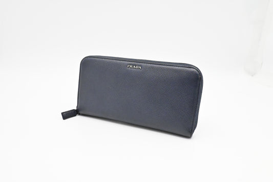 Prada Long Wallet in Navy Saffiano Leather