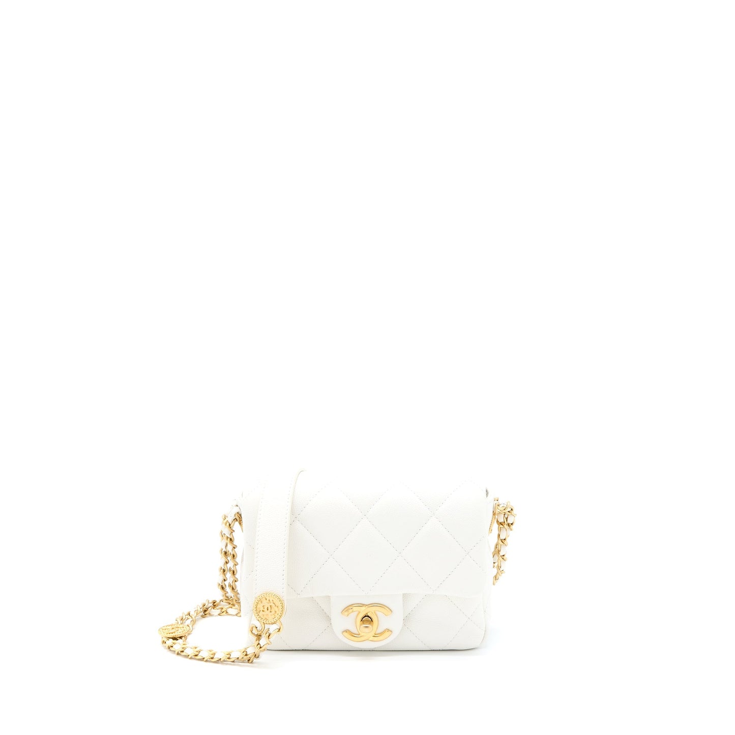 Chanel 22A Small Flap Bag Caviar White With  (Microchip)