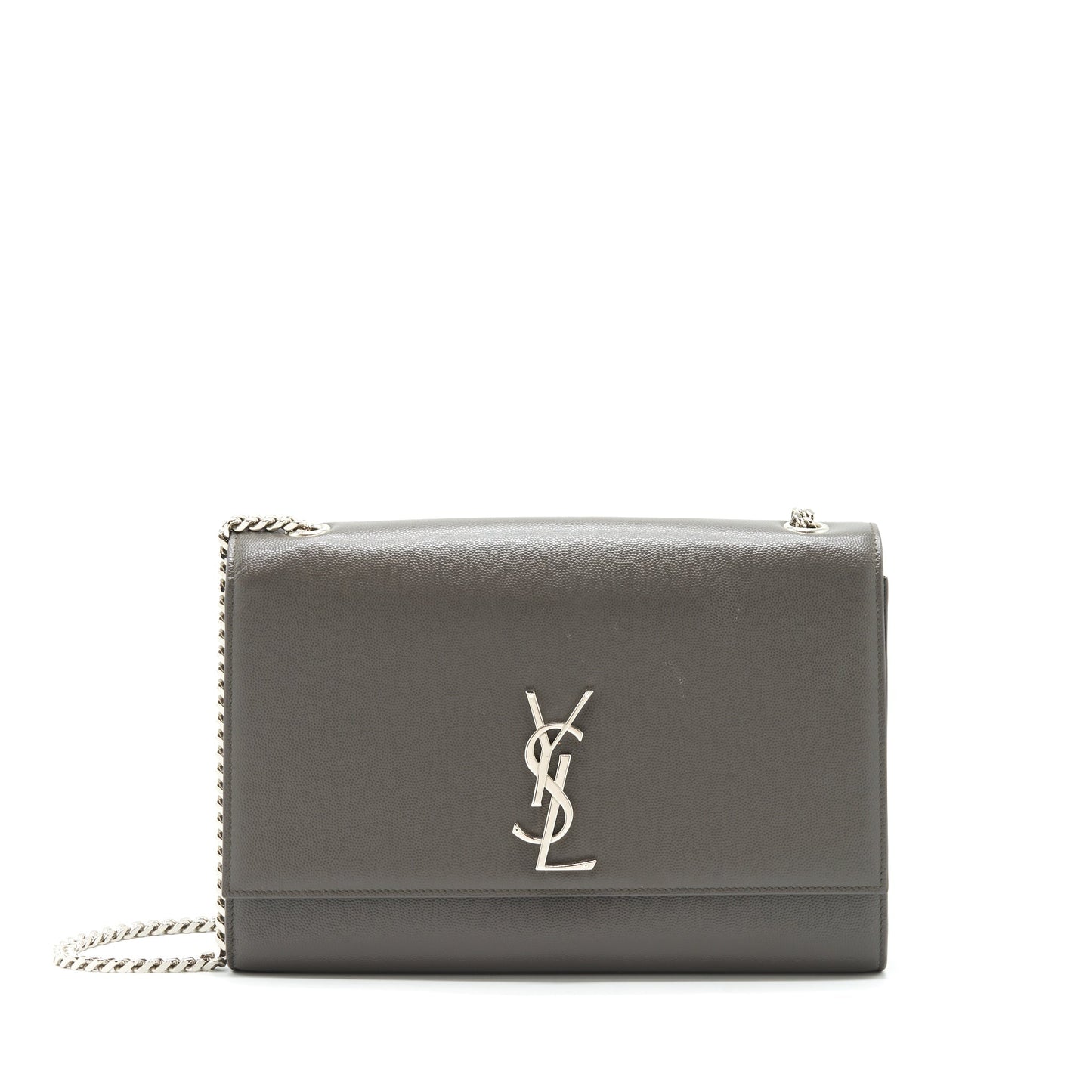 Saint Laurent() Large Monogramme Kate Chain Purse Grained Calfskin Grey