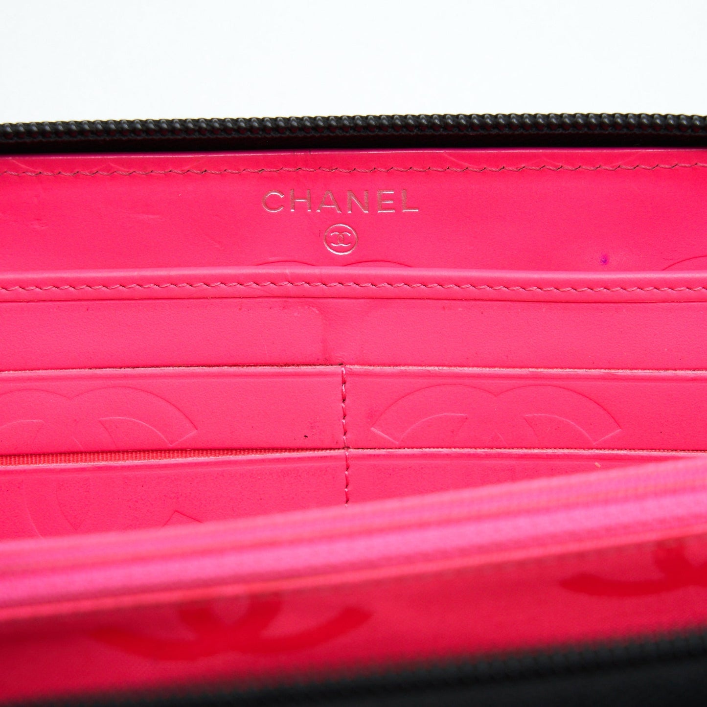 Chanel Cambon Long Zipper Wallet Calfskin Black/Pink