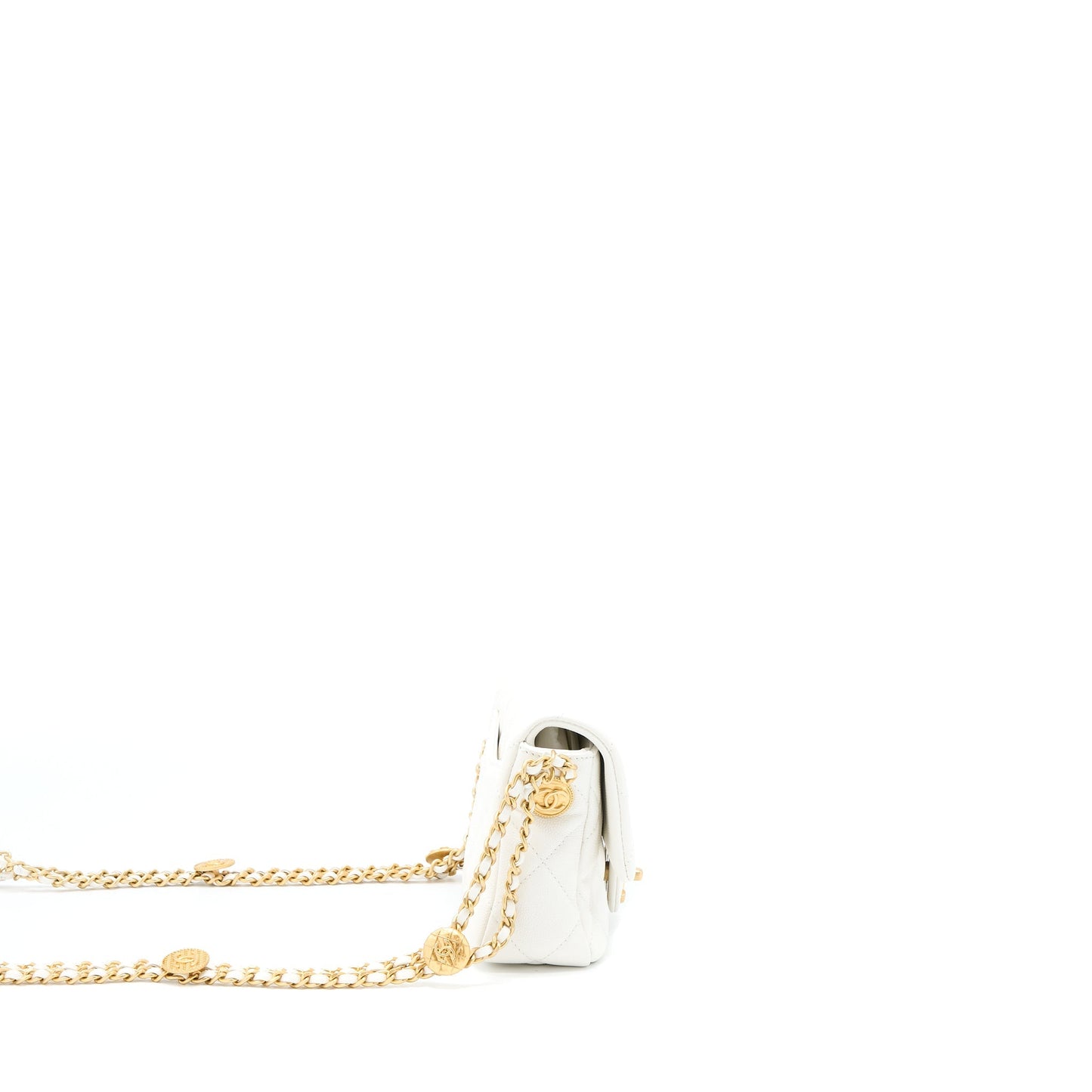 Chanel 22A Small Flap Bag Caviar White With  (Microchip)
