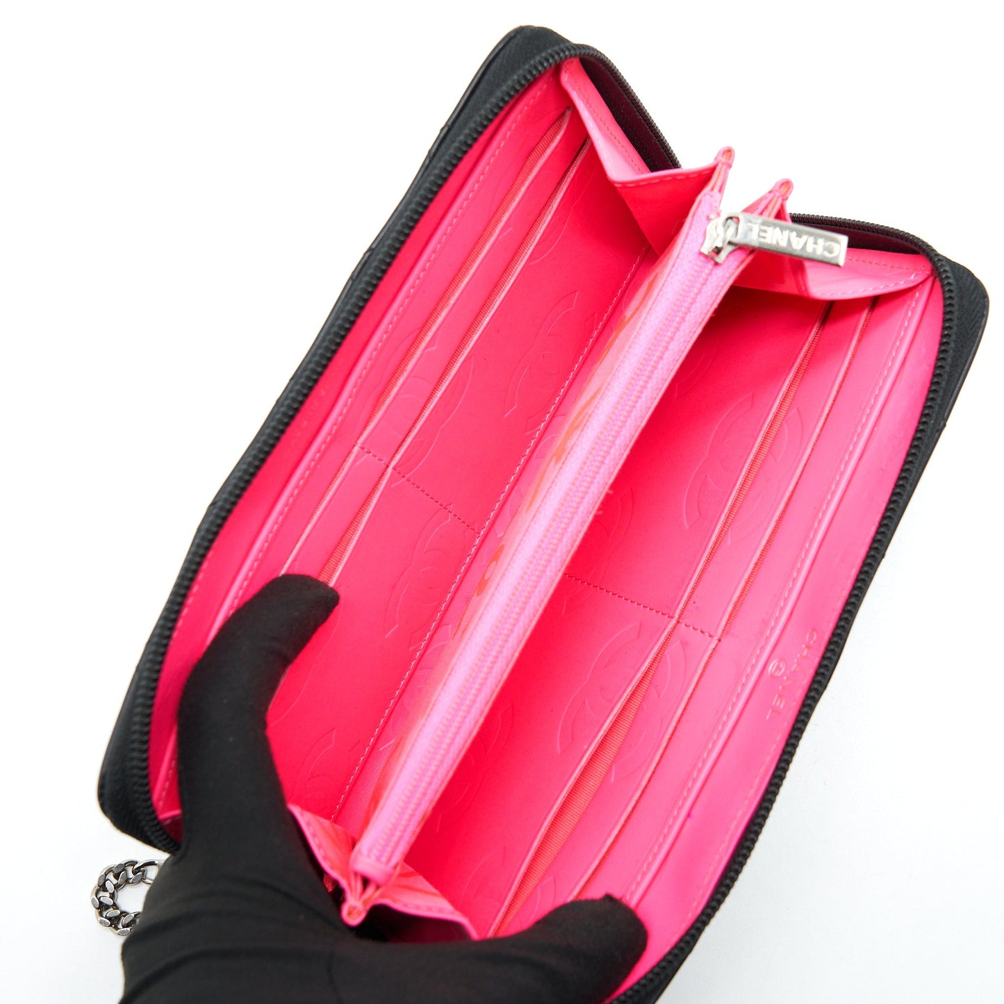 Chanel Cambon Long Zipper Wallet Calfskin Black/Pink
