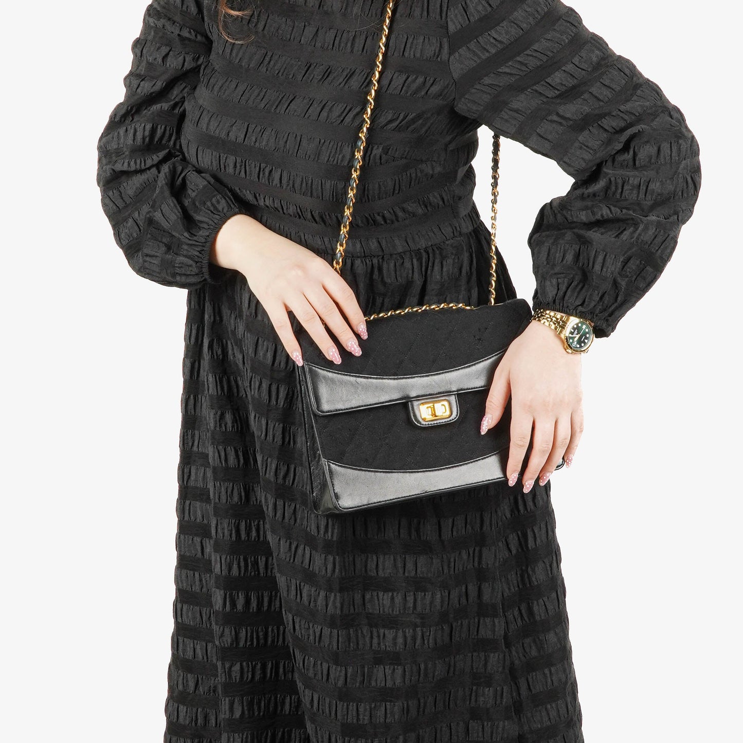Chanel Classic Jersey And Leather Black Single Flap Bag, 1989-1991