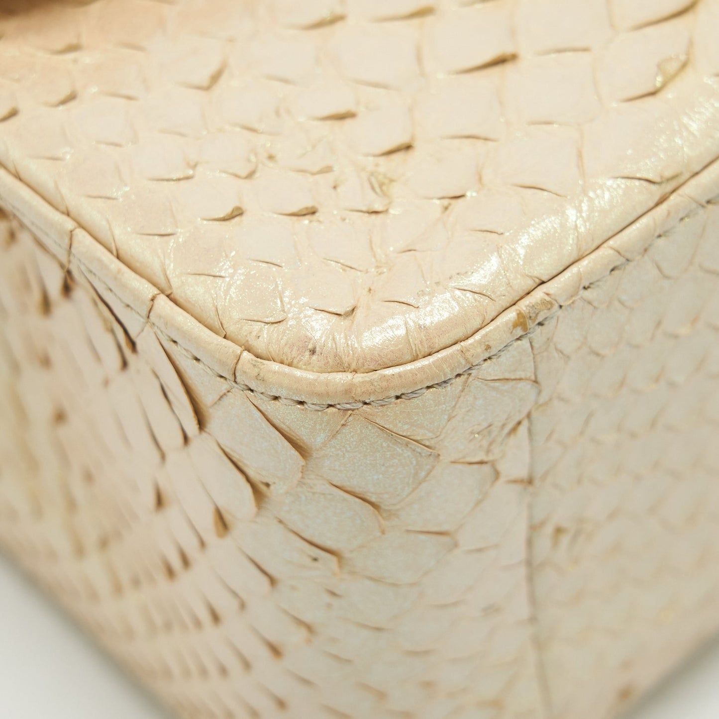 Chanel Mini Square Flap Bag Python Iridescent Light Beige