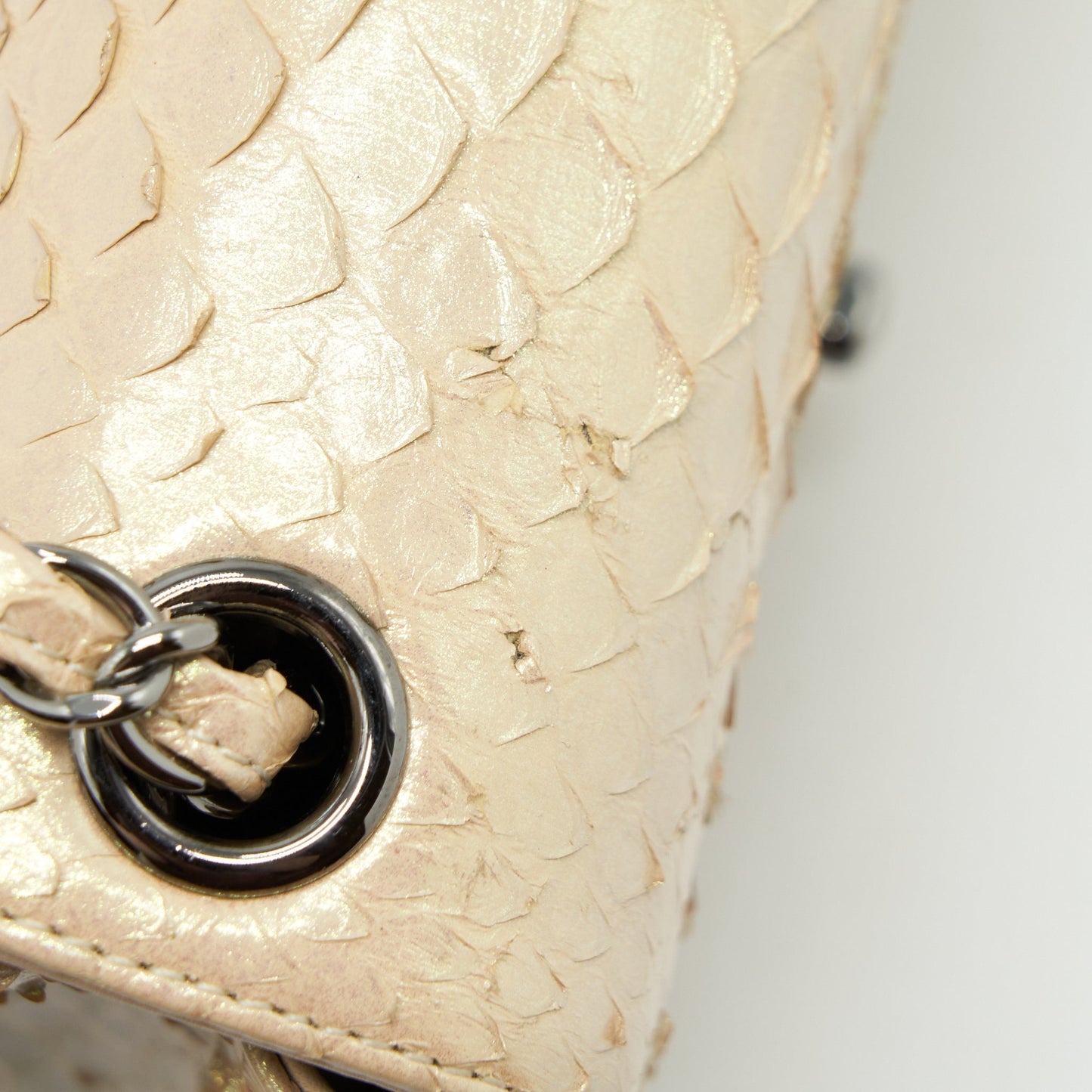 Chanel Mini Square Flap Bag Python Iridescent Light Beige